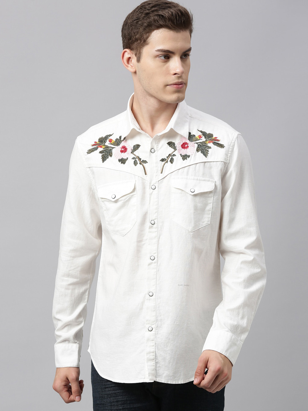 

RARE RABBIT Men White Tailored Fit Solid Casual Shirt