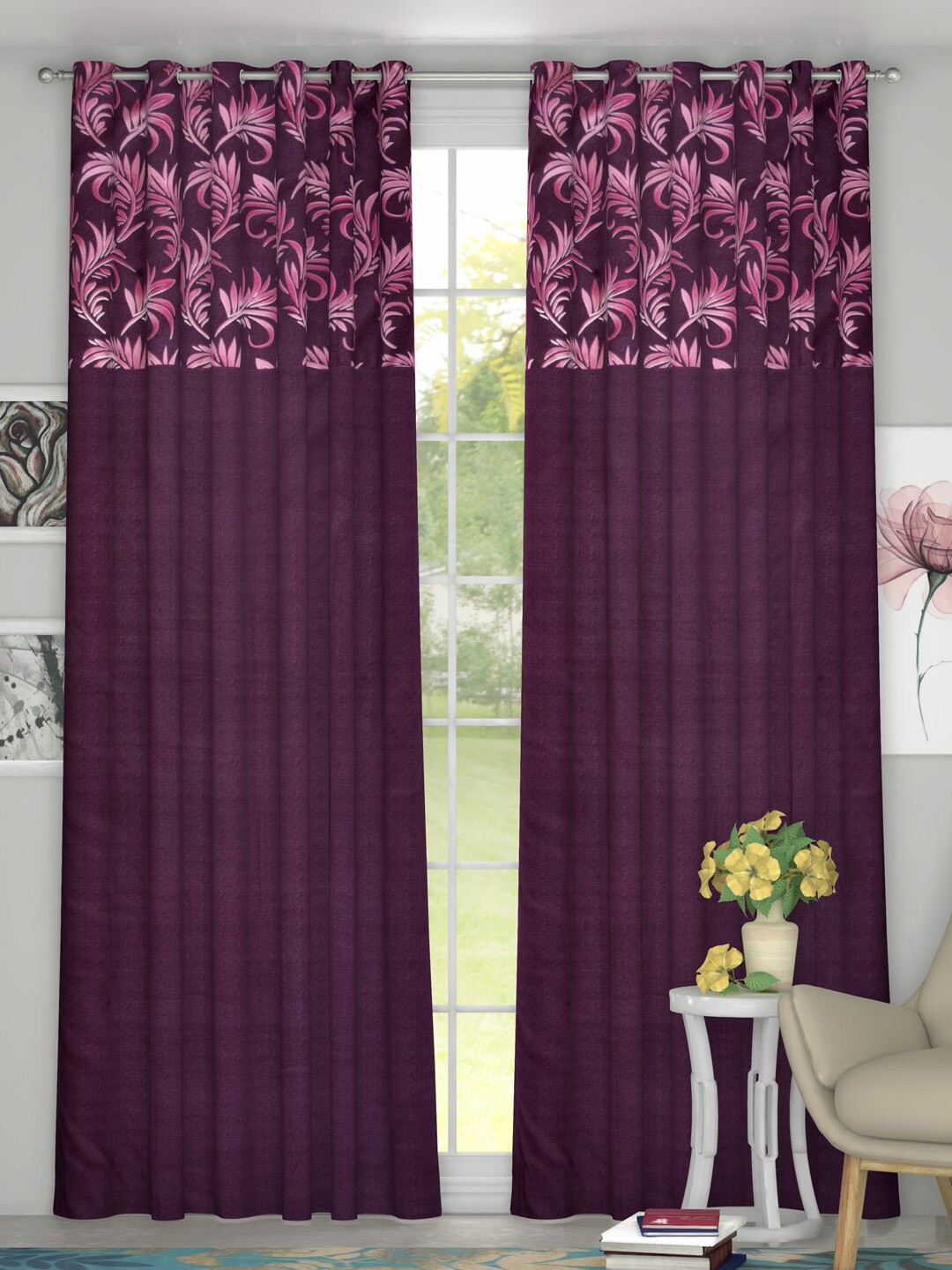 

Kuber Industries Magenta & White Set of 2 Door Curtains
