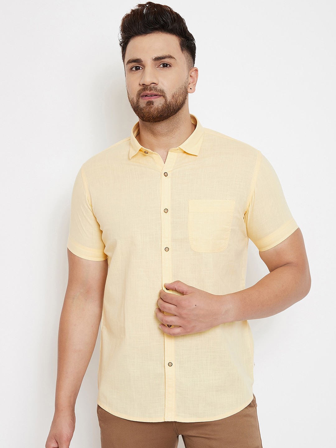 

Canary London Men Yellow Smart Slim Fit Solid Casual Shirt