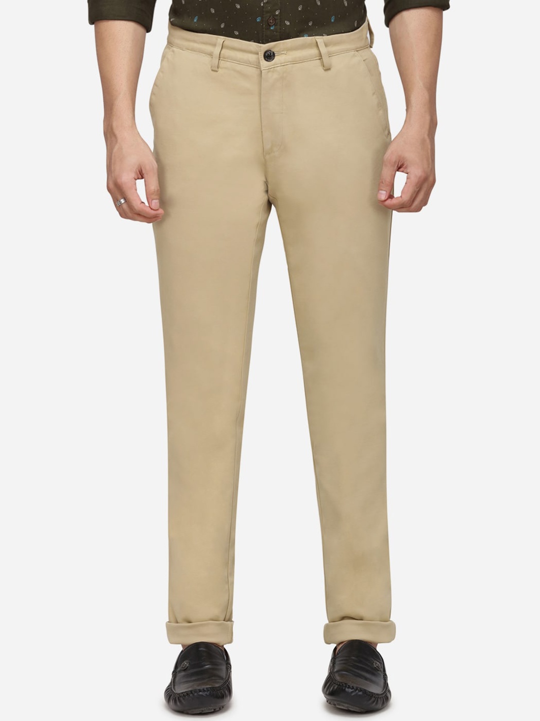 

JADE BLUE Men Khaki Brown Regular Fit Solid Regular Trousers