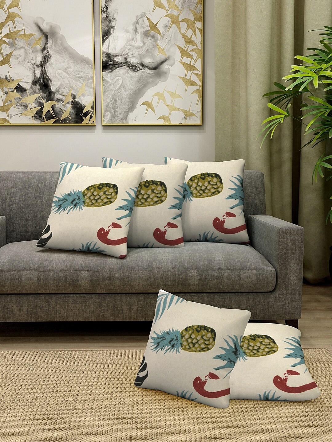

KLOTTHE Off-White Set of 5 Quirky Square Cushion Covers