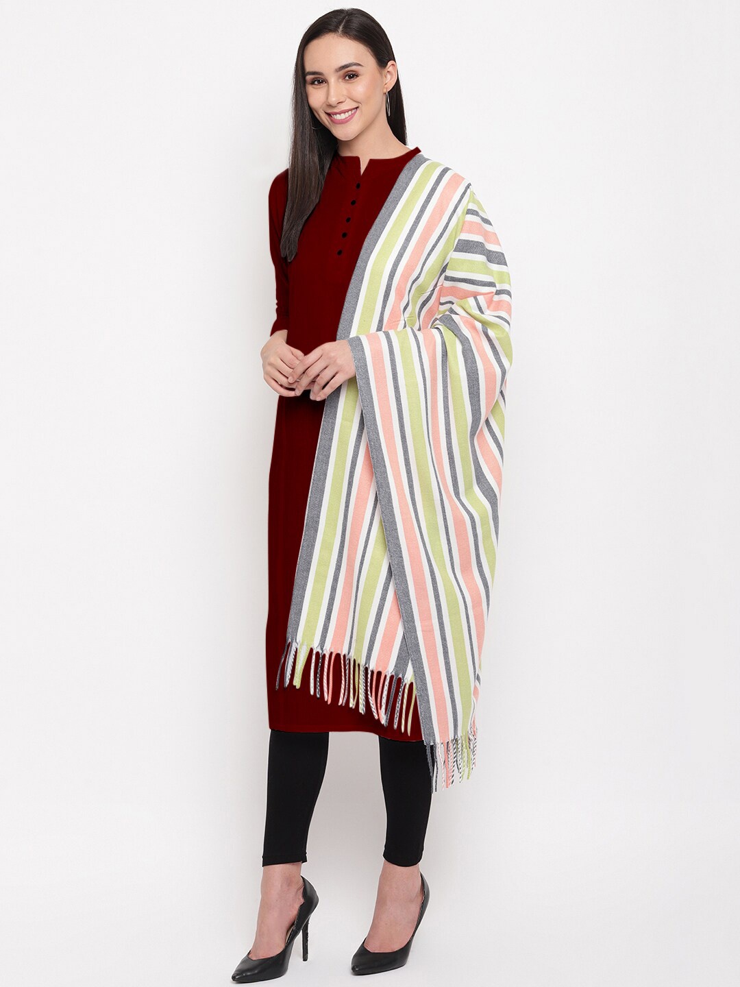 HK colours of fashion Women Multicoloured Striped Stole, Multi