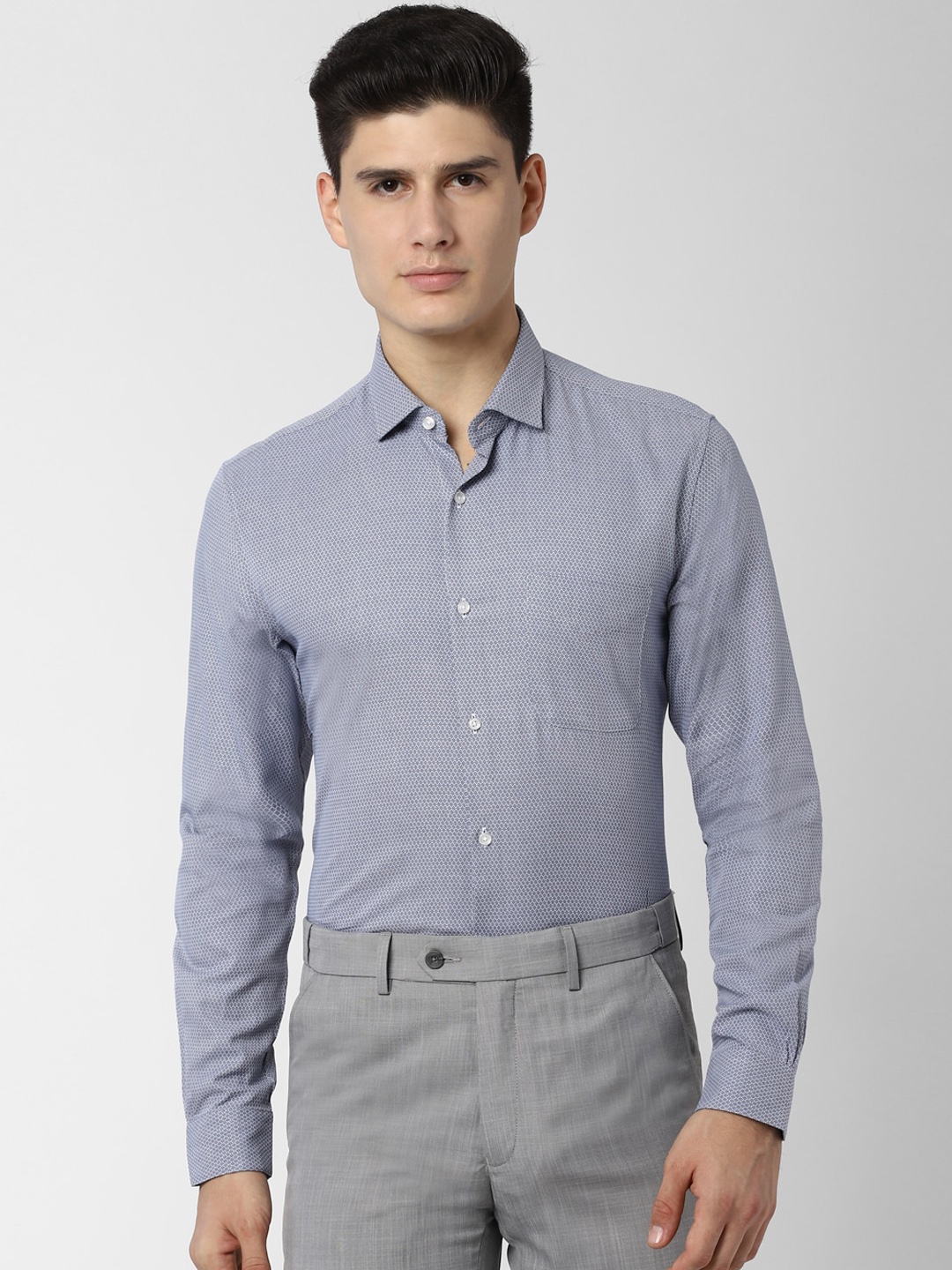 Peter England Men Blue & White Regular Fit Self Design Formal Shirt