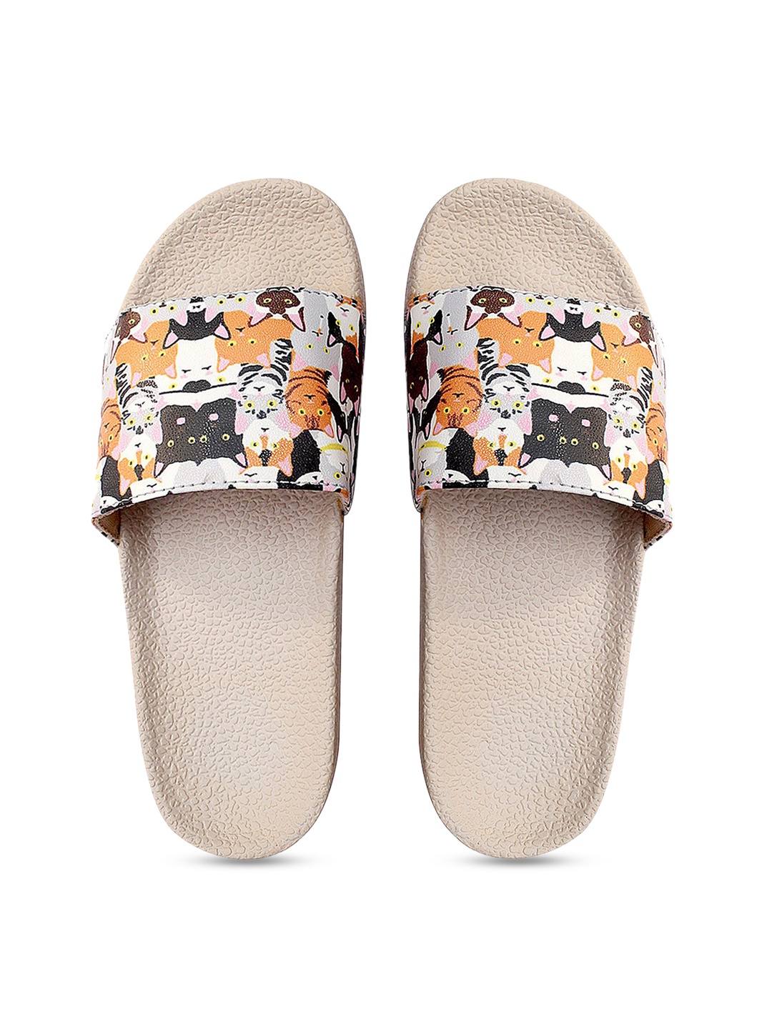 

FREECO Women Beige & White Printed Sliders