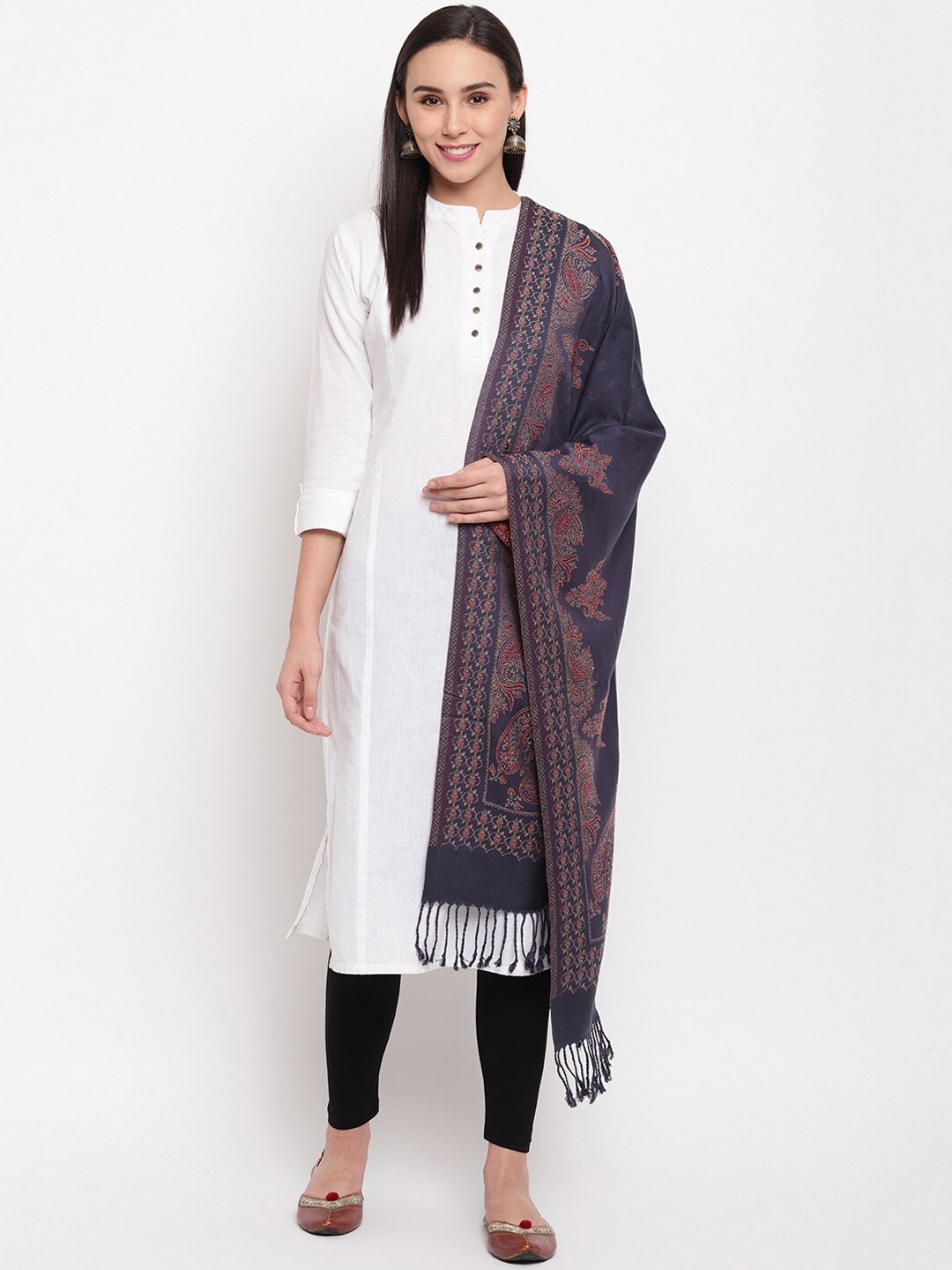 

HK colours of fashion Women Grey & Red Woven Design Stole