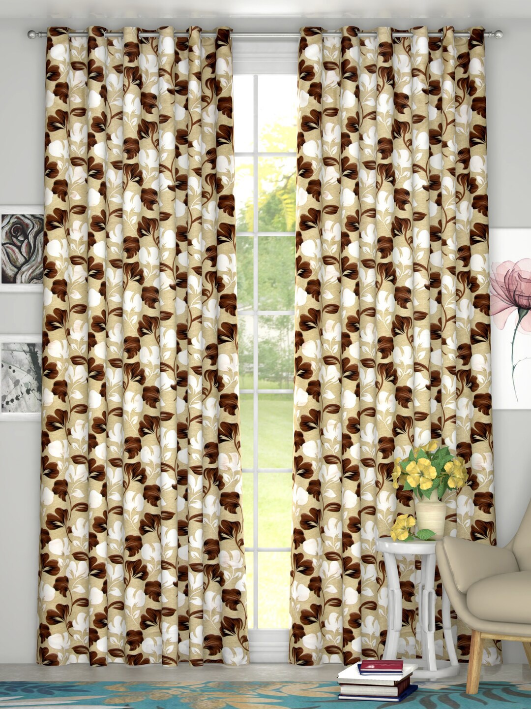 

Kuber Industries Green & Brown Set of 2 Printed Curtains