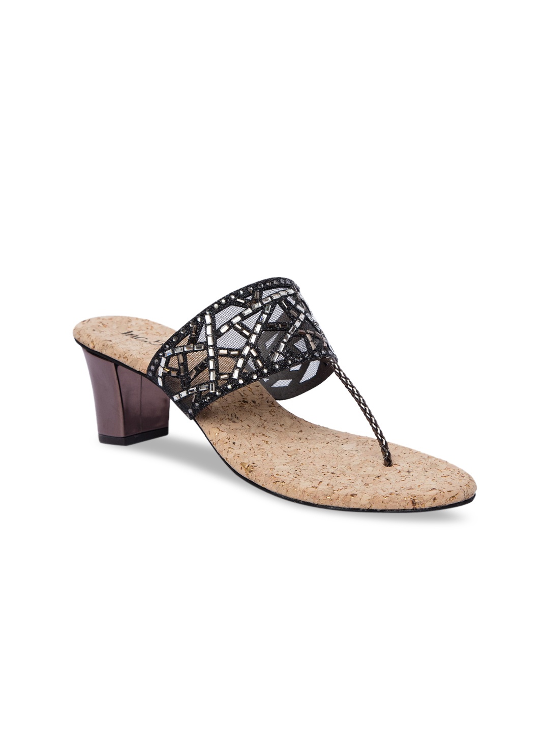 

Inc 5 Women Grey & Black Embellished Block Heels
