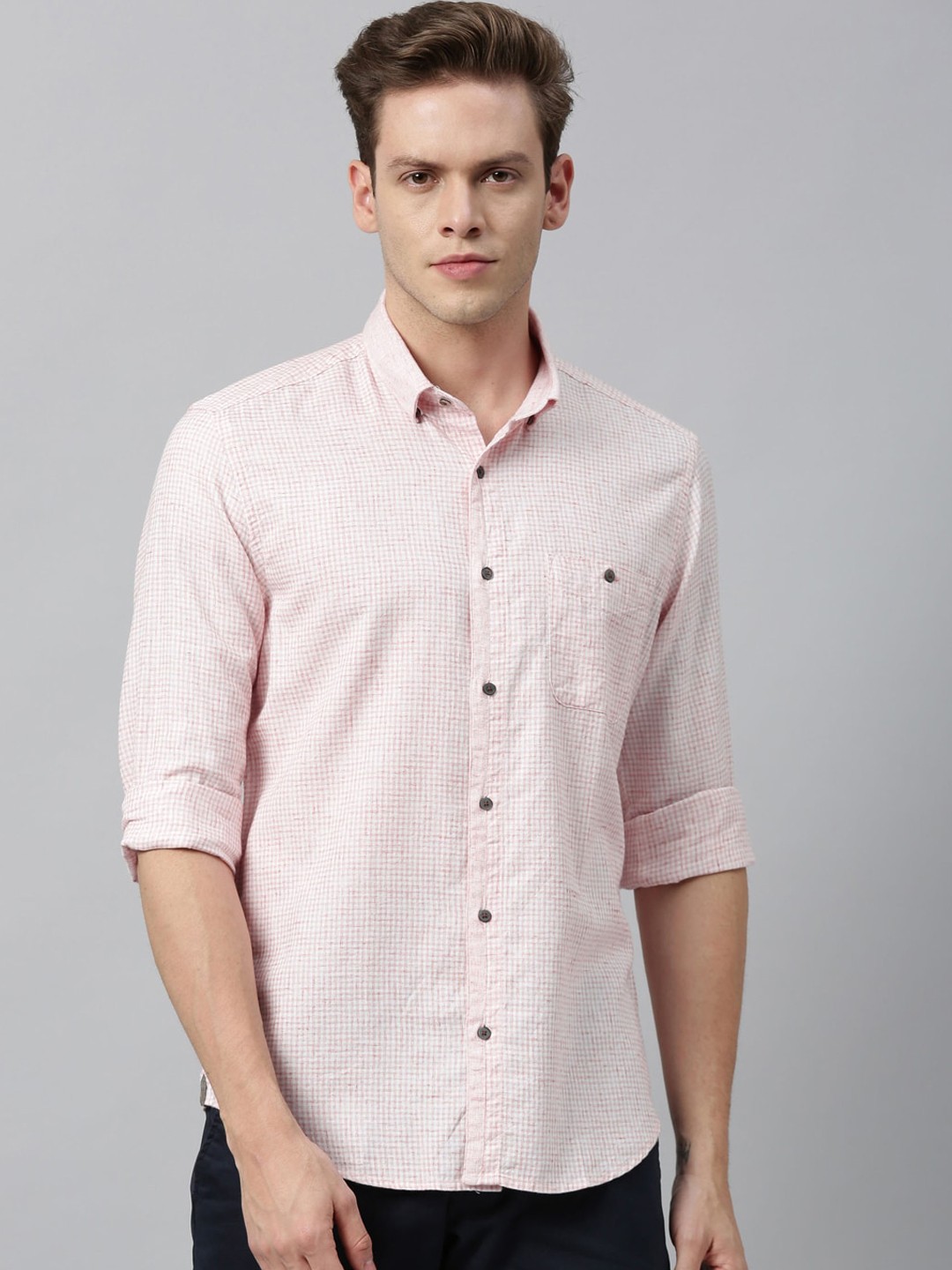

RARE RABBIT Men Pink Tailored Fit Checked Casual Shirt