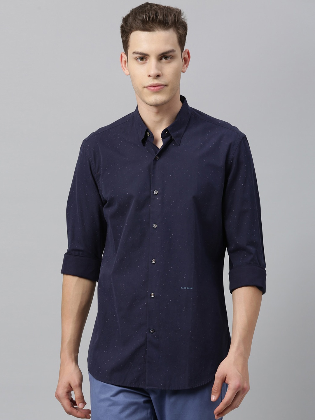 

RARE RABBIT Men Navy Blue & White Slim Fit Printed Casual Shirt