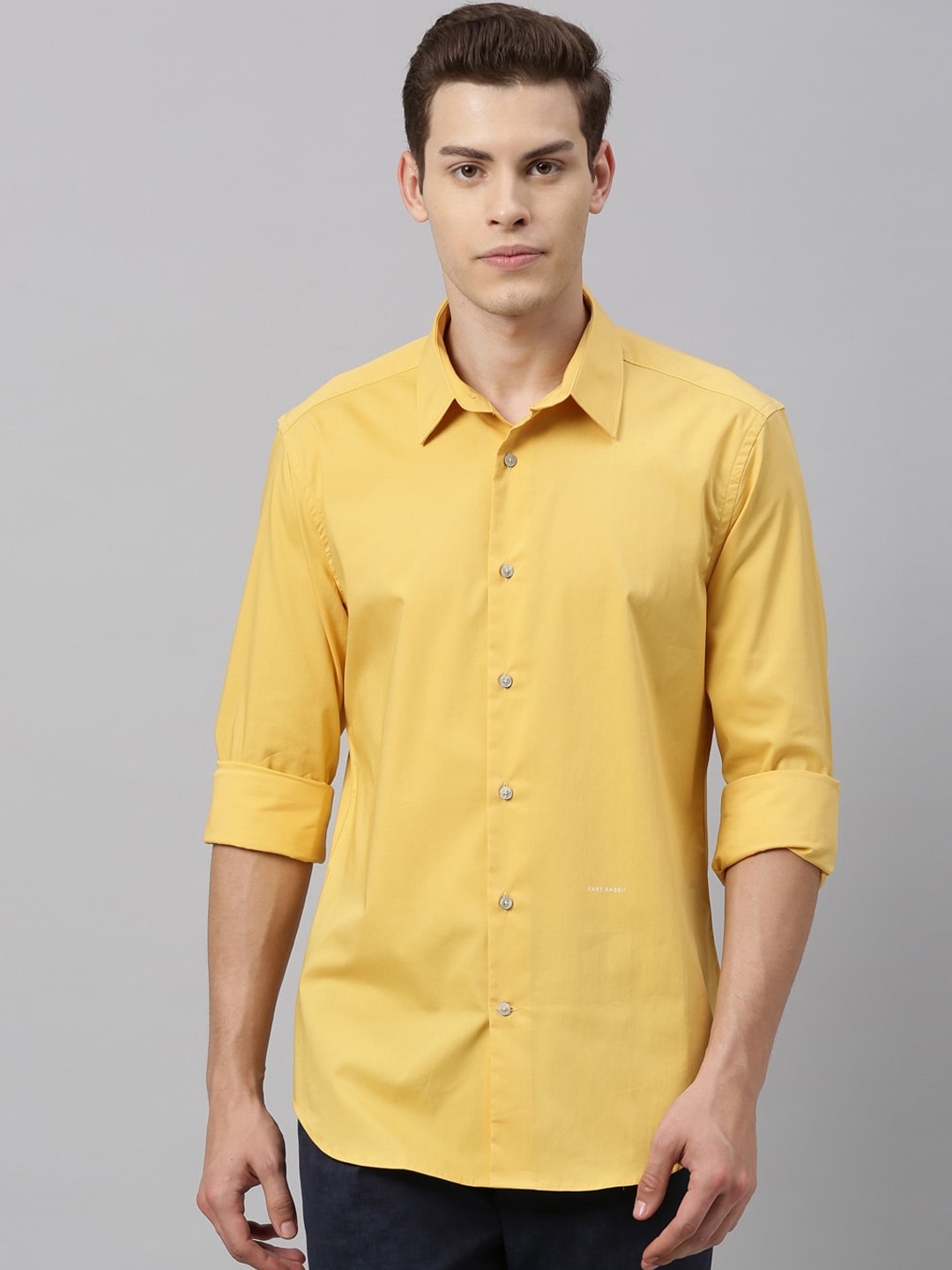 

RARE RABBIT Men Yellow Tailored Fit Solid Casual Shirt
