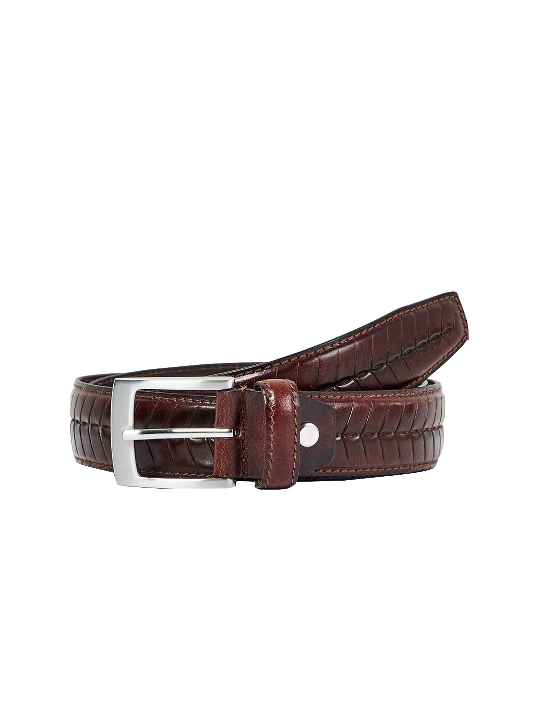 

max Men Brown Textured Leather Belt