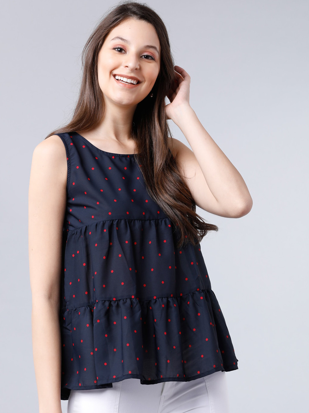 

Tokyo Talkies Women Navy Blue Printed A-Line Top