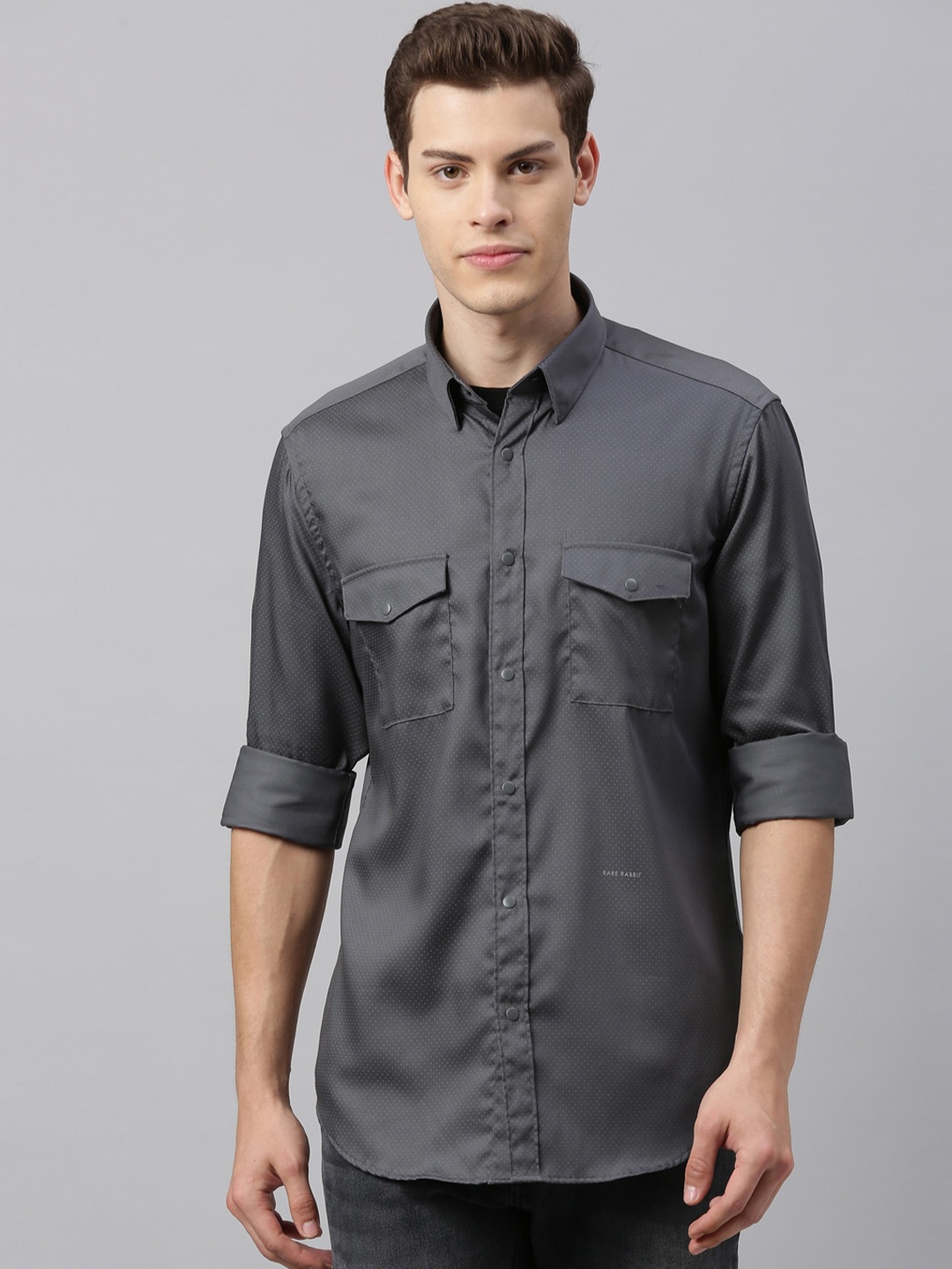 

RARE RABBIT Men Charcoal Grey Slim Fit Solid Casual Shirt