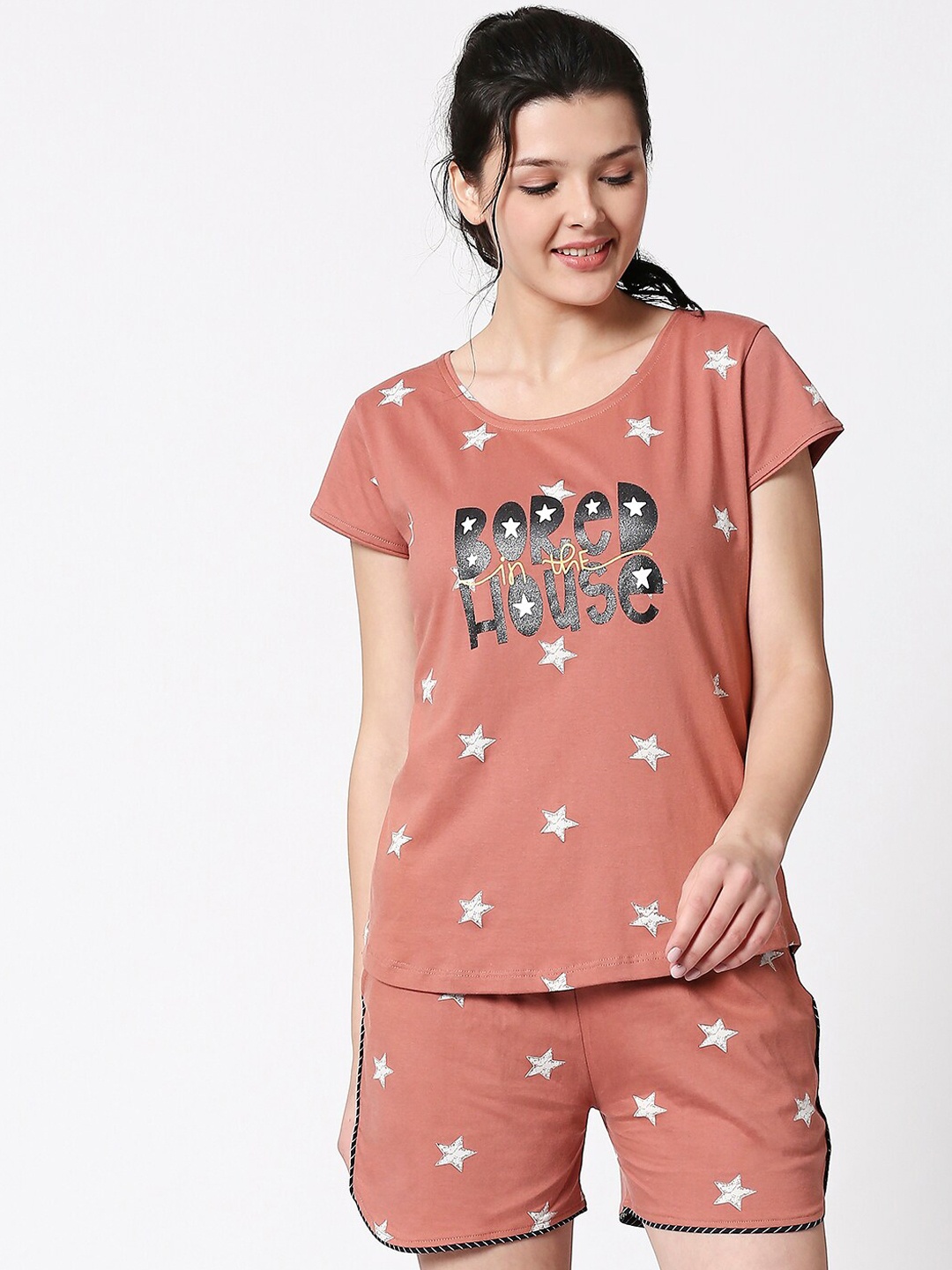 

I like me Women Light Brown Printed Night Suit