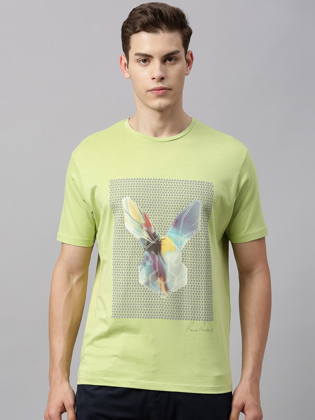 

RARE RABBIT Men Lime Green Printed Round Neck T-shirt