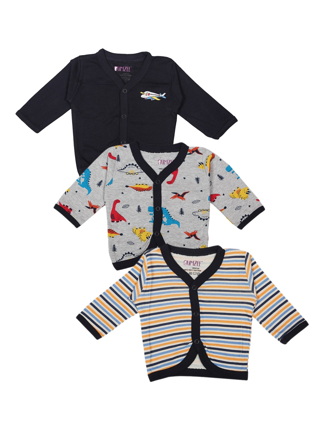 

BUMZEE Kids Pack of 3 Printed Jhablas, Black