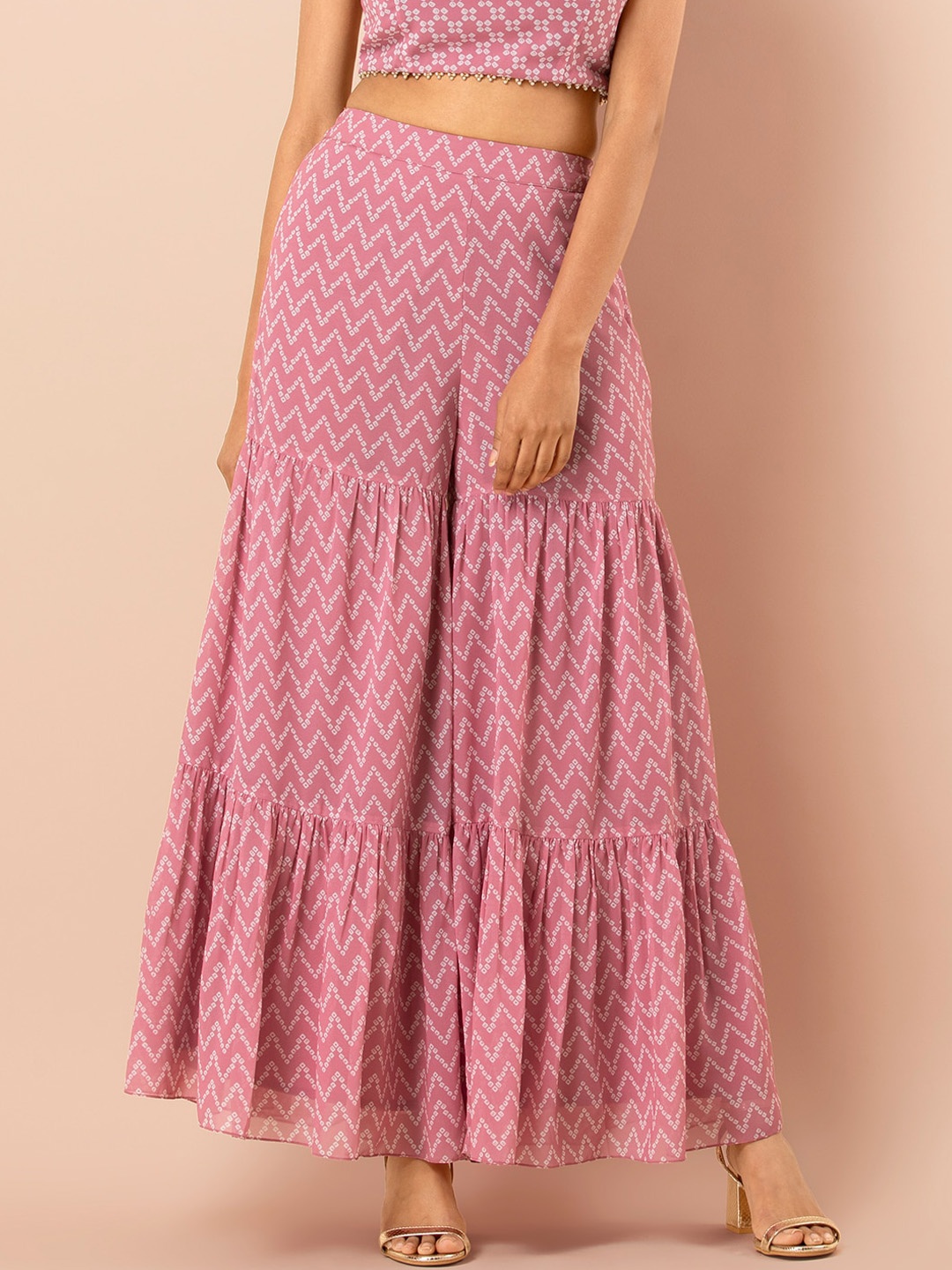 

INDYA Women Pink Printed Flared Sharara Pants