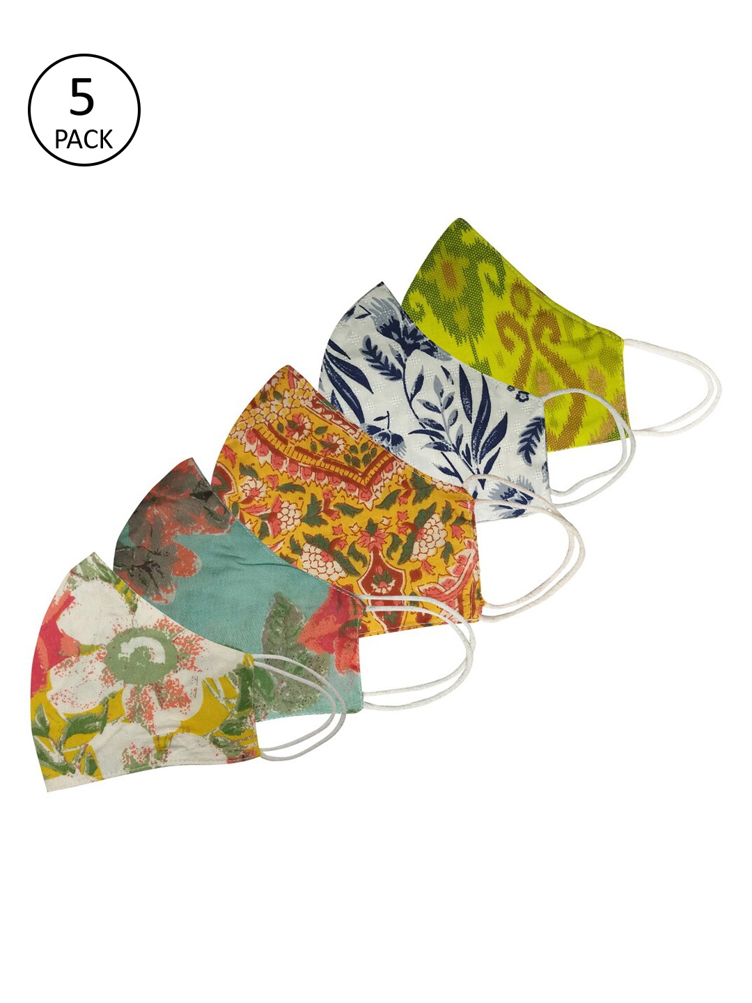 

Aditi Wasan Unisex Pack of 5 Multicoloured Printed Cloth Mask, Multi