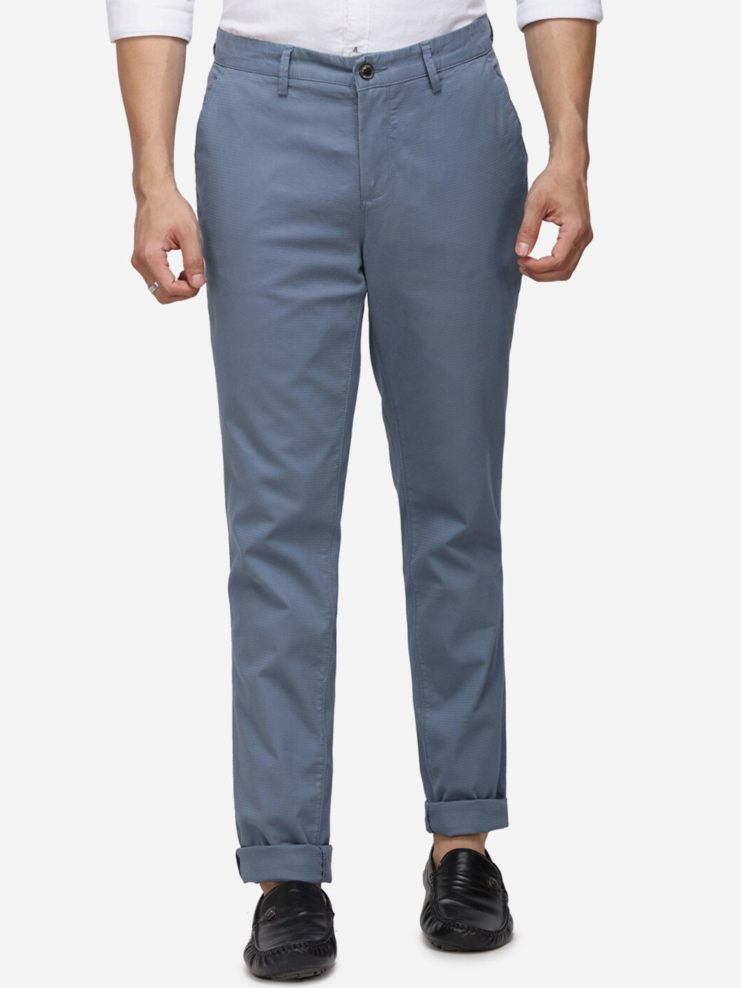 

JADE BLUE Men Blue Regular Fit Solid Regular Trousers