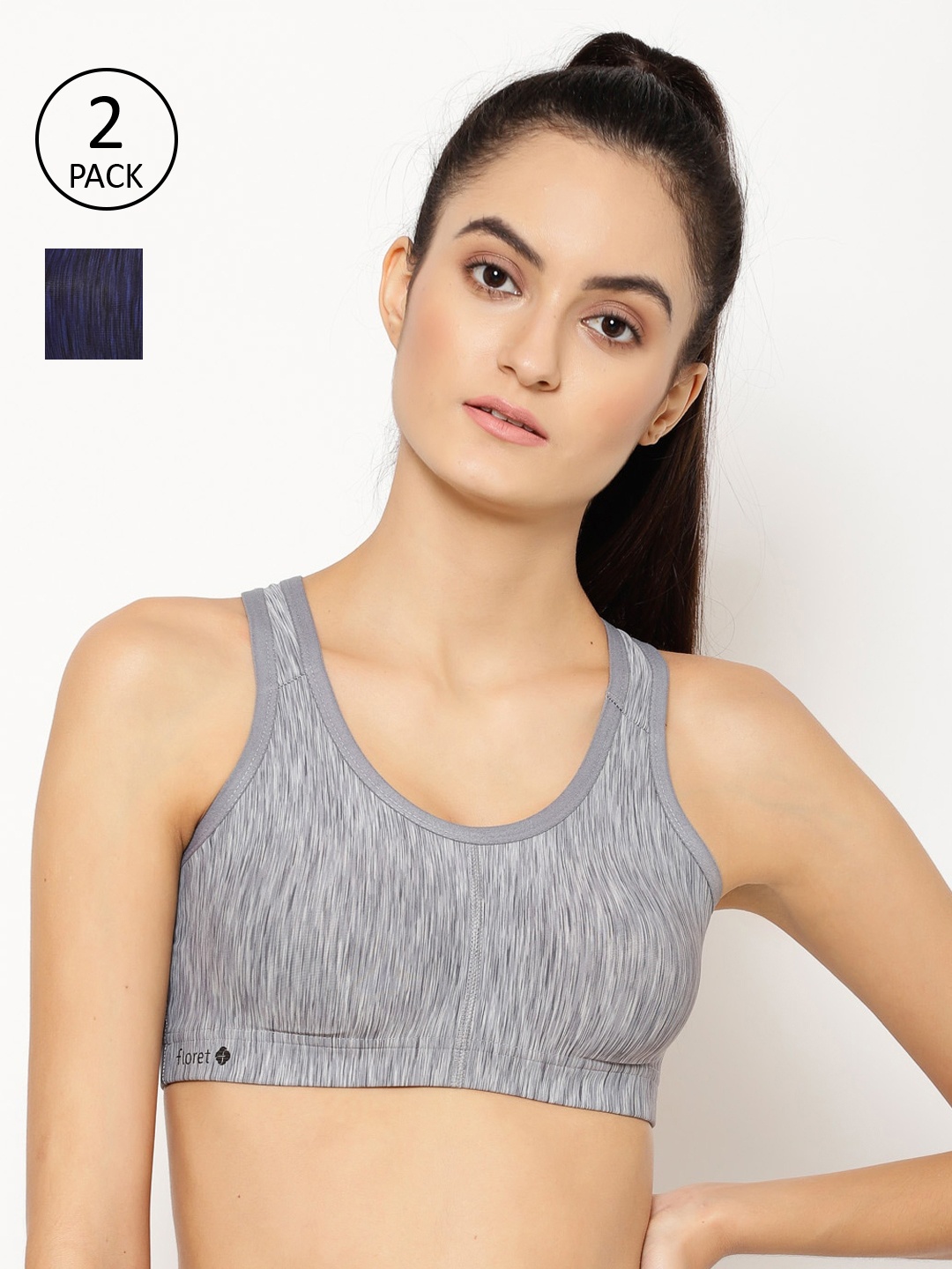 

Floret Navy Blue & Grey Melange Pack of 2 Printed Workout Bra T3066_N.Blue-Cool Grey_30B-N