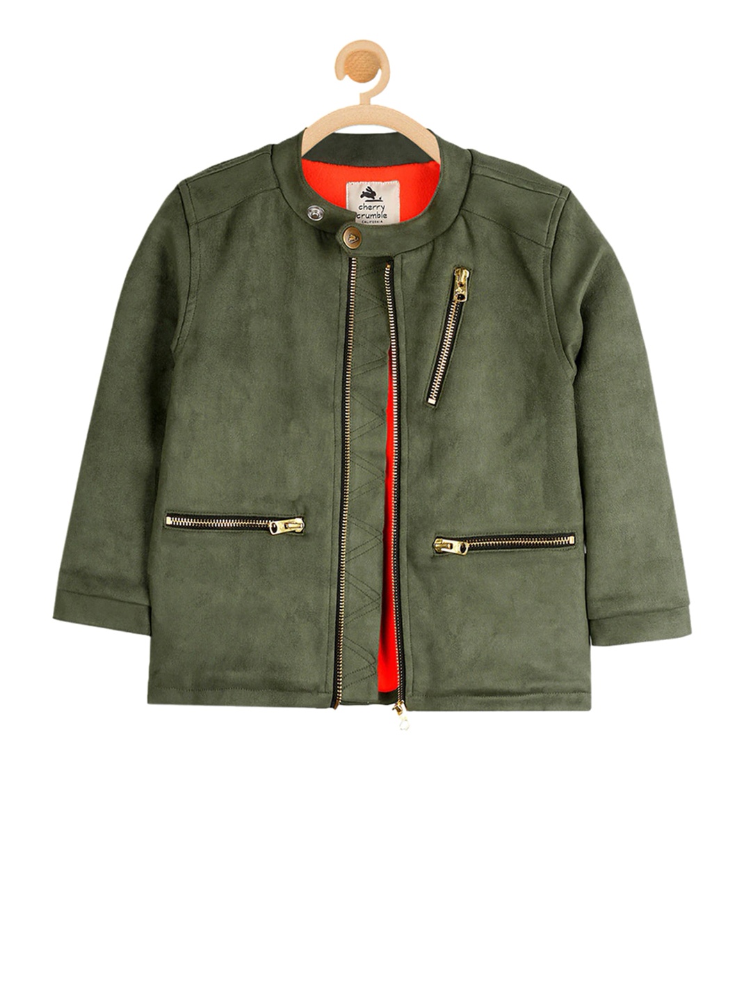 

Cherry Crumble Boys and Girls Olive Solid Vintage Jacket, Green