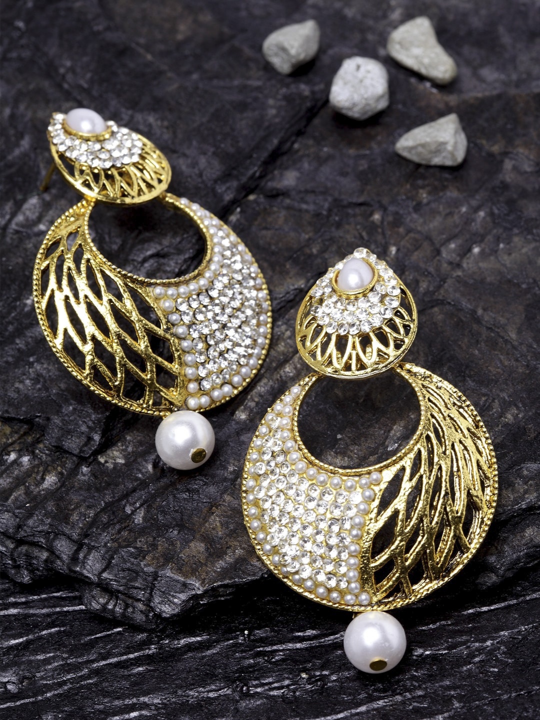 

ANIKAS CREATION Gold-Plated Teardrop Shaped Drop Earrings