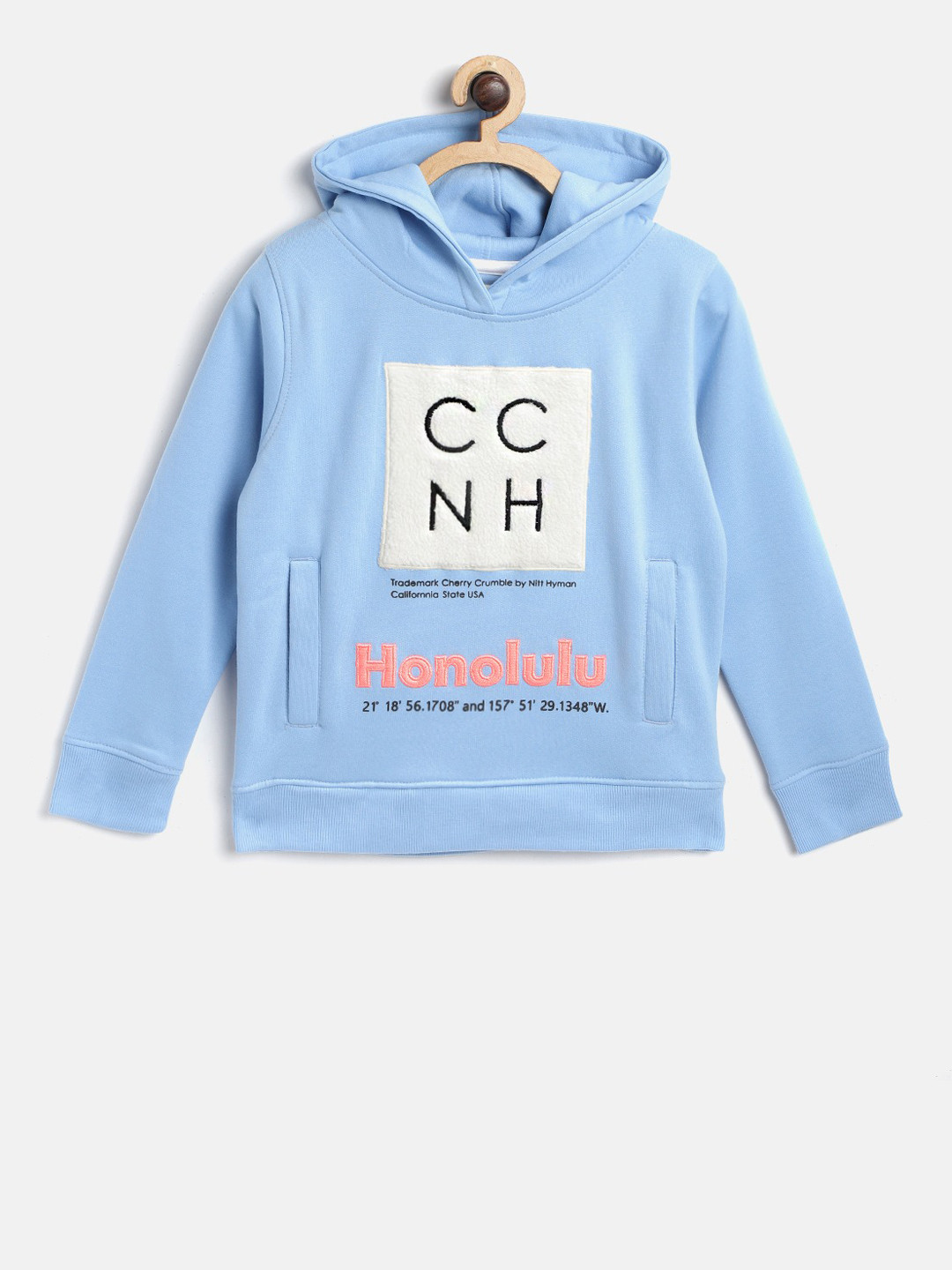

Cherry Crumble Boys Blue Self Design Hooded Sweatshirt