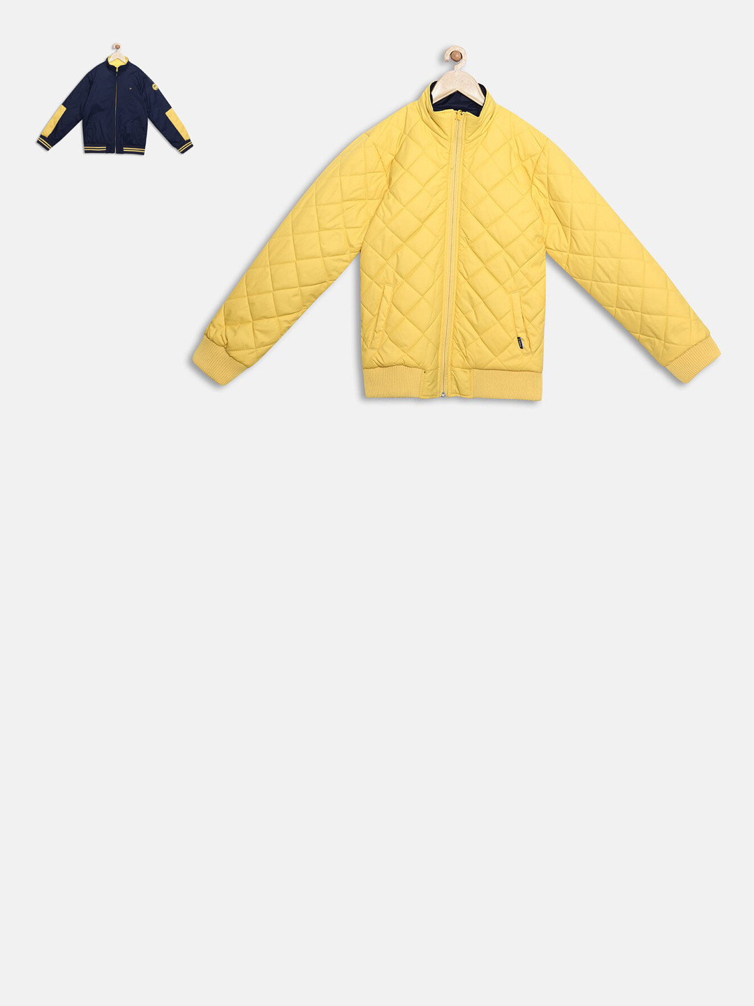 

t-base Kids Navy Blue & Yellow Solid Reversible Quilted Jacket