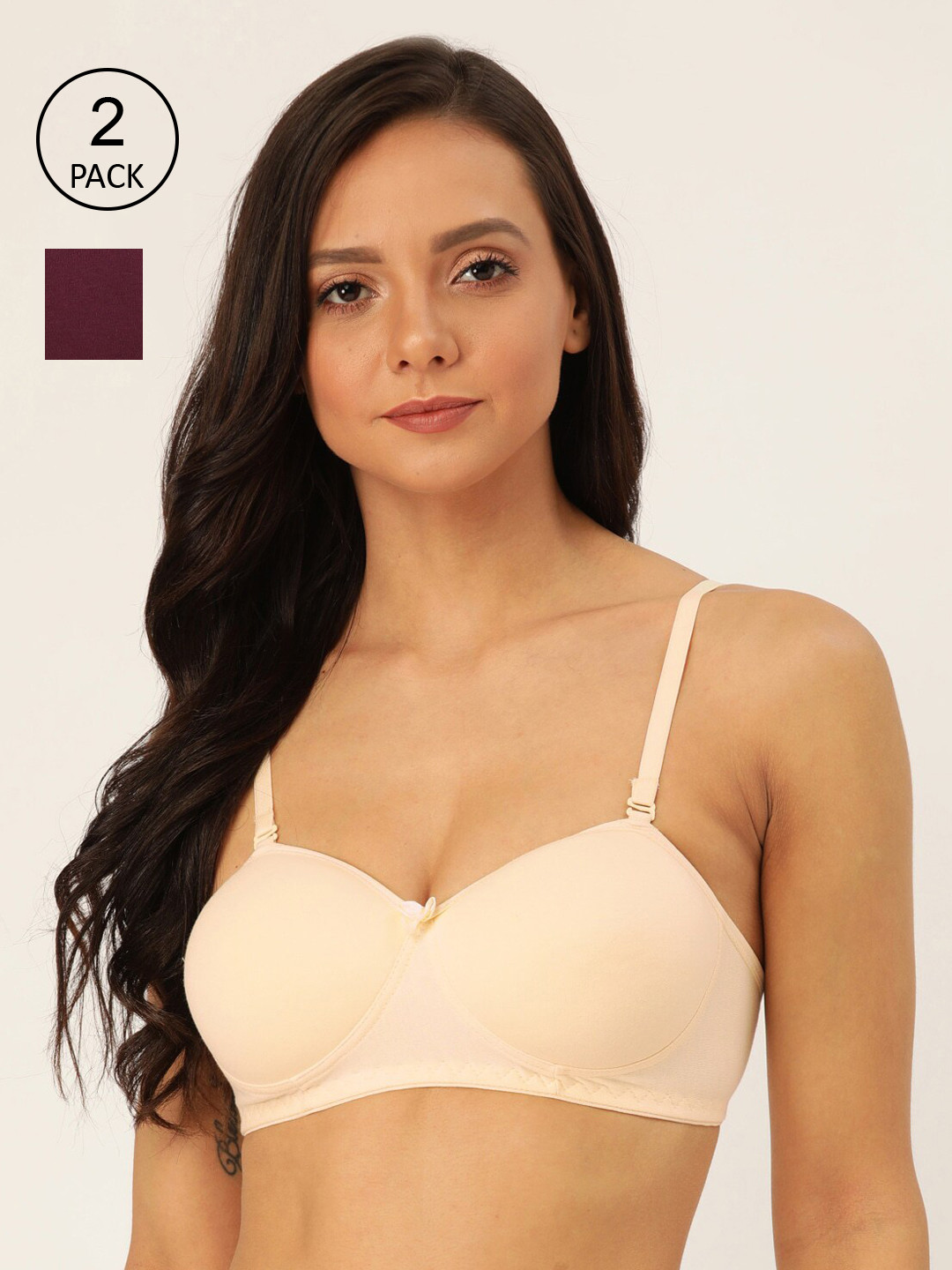 

Lady Lyka Pack of 2 Solid Non-Wired Lightly Padded T-shirt Bra, Purple