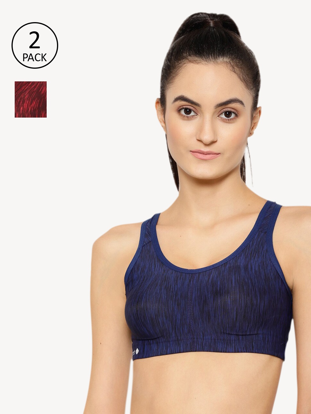 

Floret Maroon & Navy Blue Printed Non-Wired Lightly Padded Workout Bra
