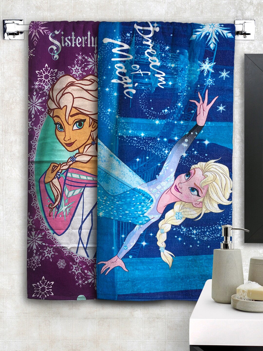 

Disney Kids Set of 2 Frozen Printed 350 GSM Bath Towels, Blue