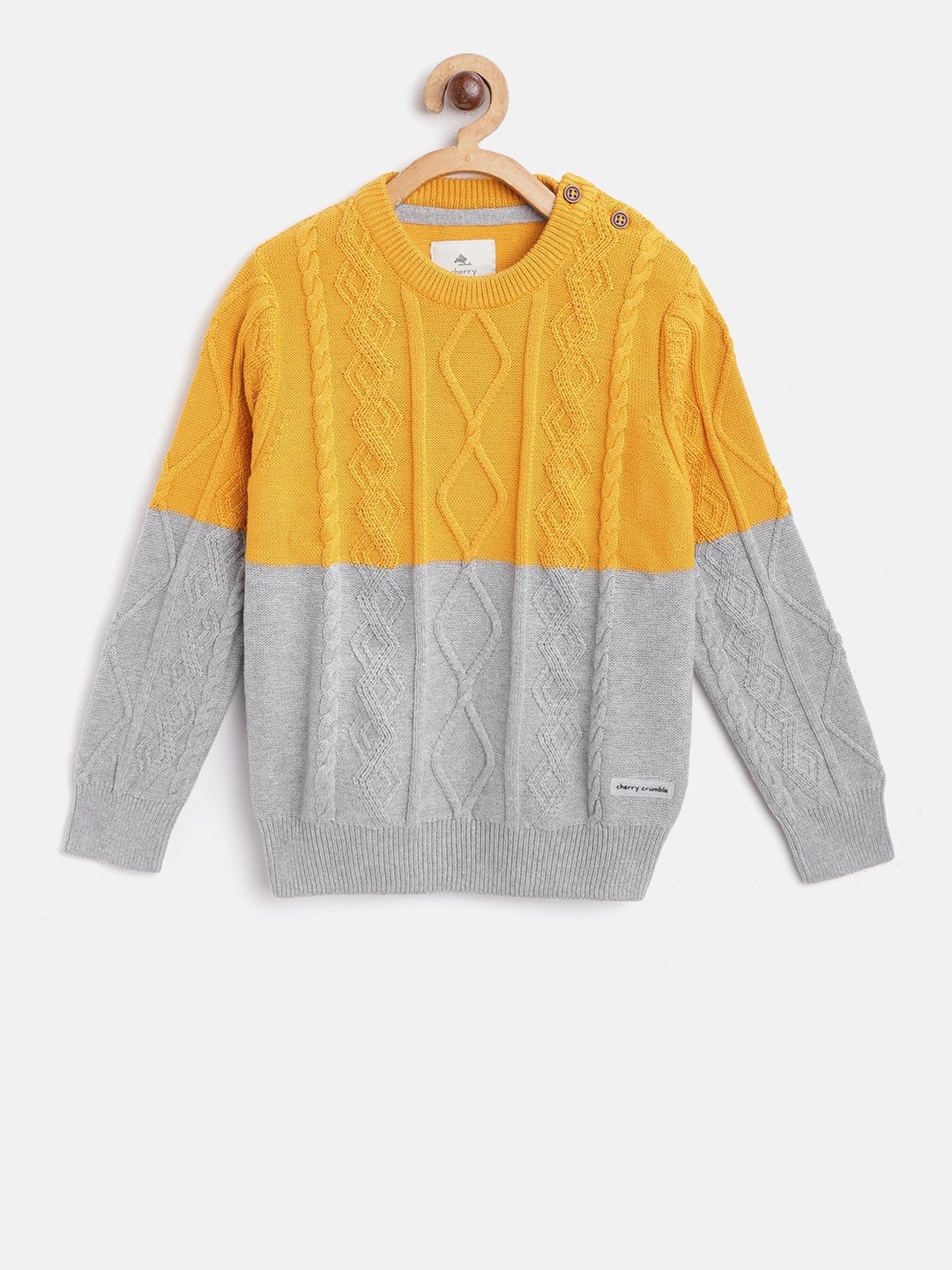 

Cherry Crumble Boys and Girls Yellow Cable Knit Mustard Sweater