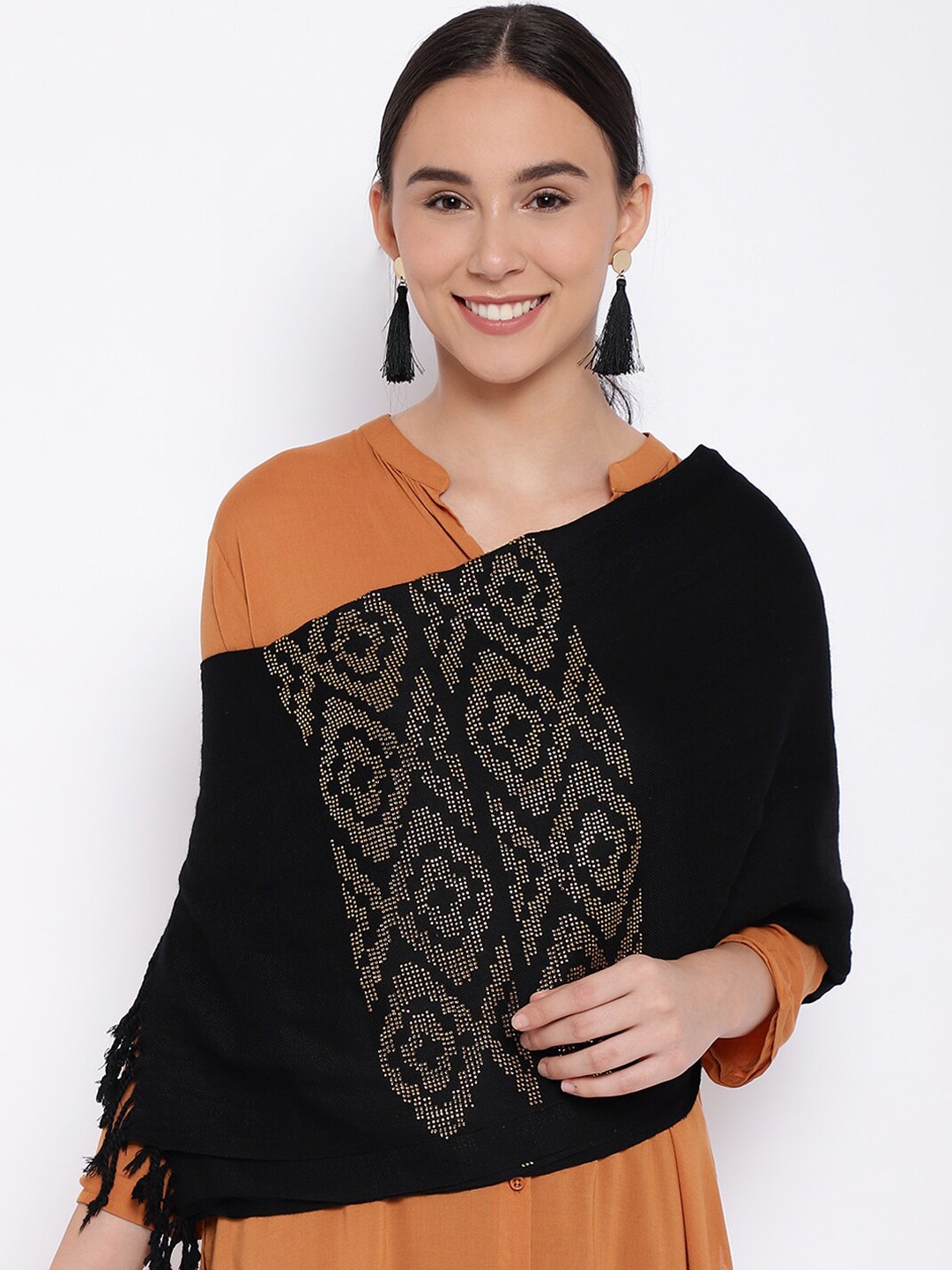 

Pashmoda Women Black & Brown Embroidered Stole