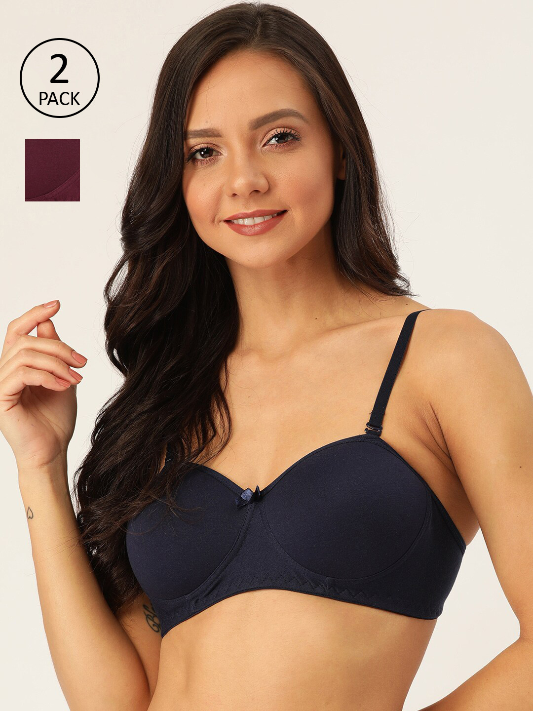 

Lady Lyka Pack of 2 Solid Non-Wired Lightly Padded T-shirt Bra, Navy blue