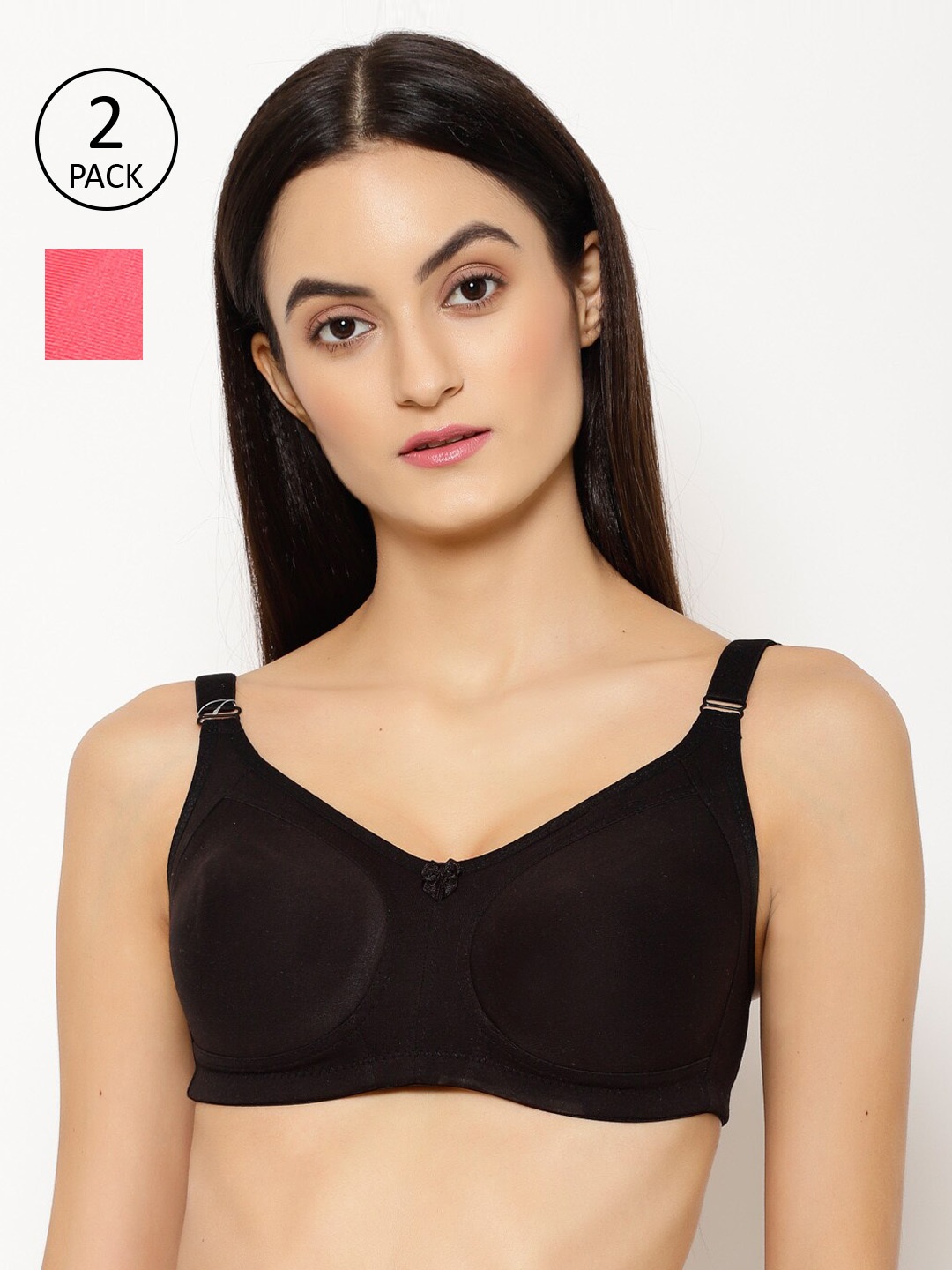 

Floret Pack of 2 Non Padded Non-Wired Cotton Full Coverage Everyday Bra With Moulded Cups, Black