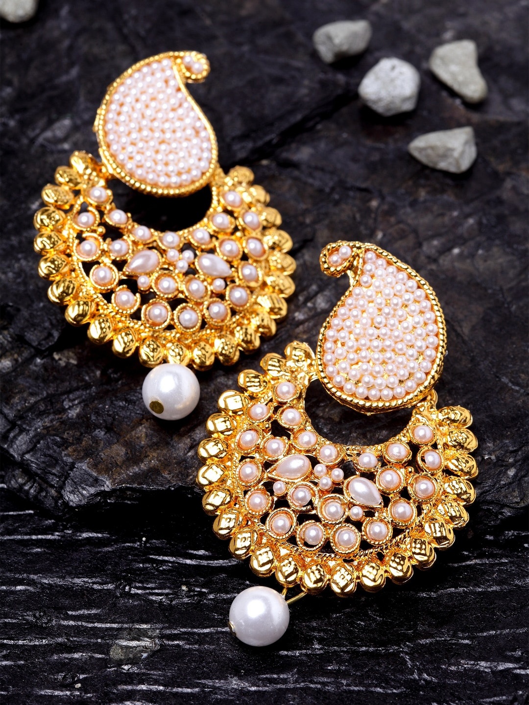

ANIKAS CREATION Gold-Plated Handcrafted Paisley Shaped Chandbalis