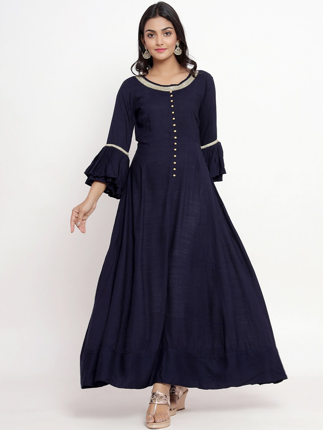 

Indi INSIDE Women Navy Blue Solid A-Line Kurta