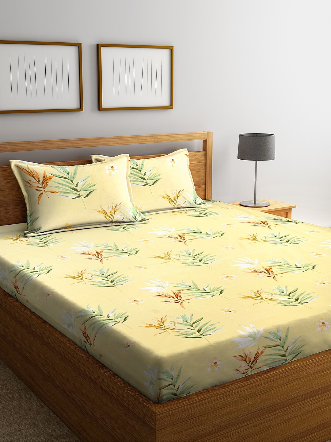 

SWHF Yellow Floral 180 TC Cotton 1 Queen Bedsheet with 2 Pillow Covers