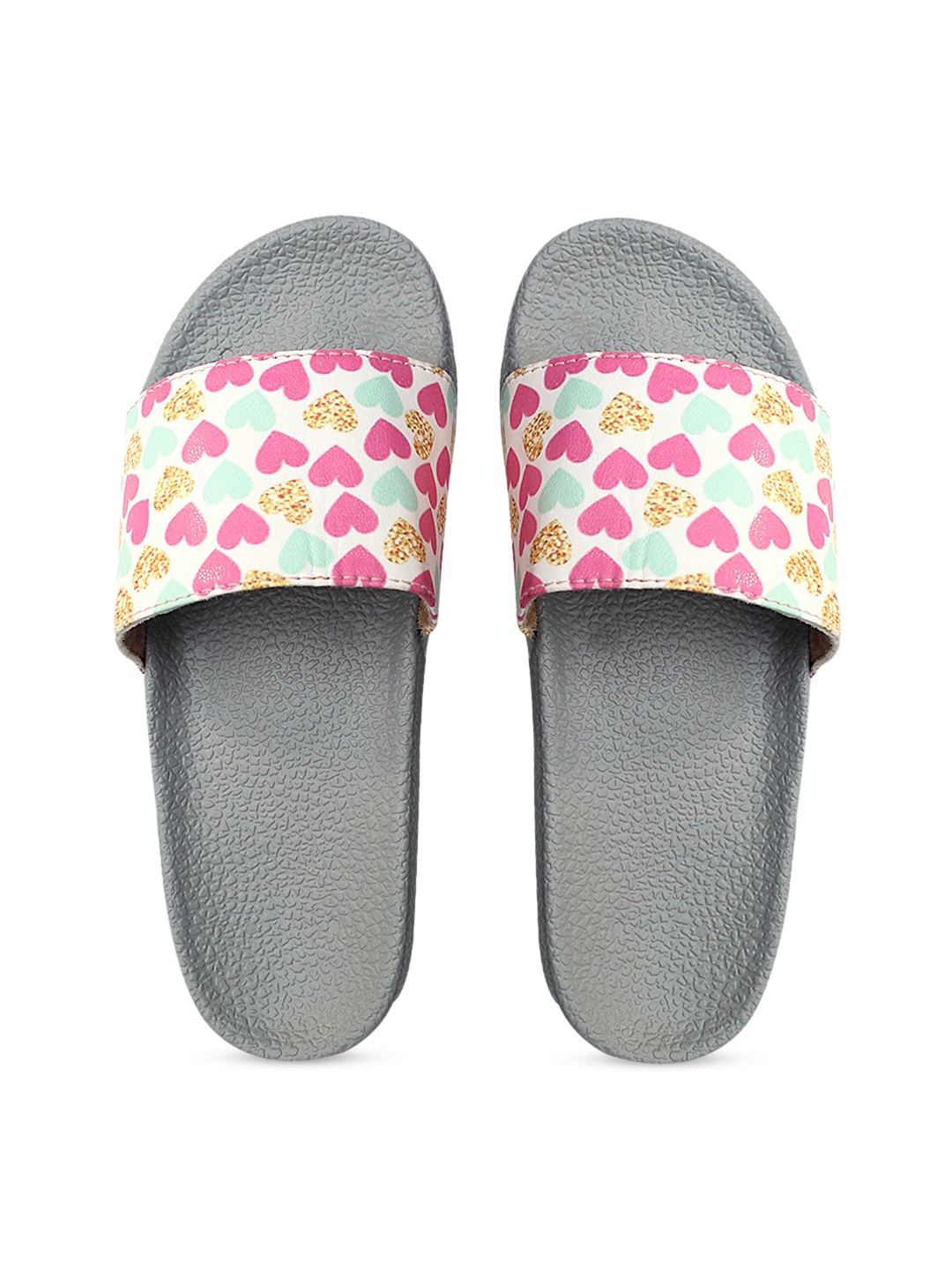 

FREECO Women Pink & Grey Printed Sliders