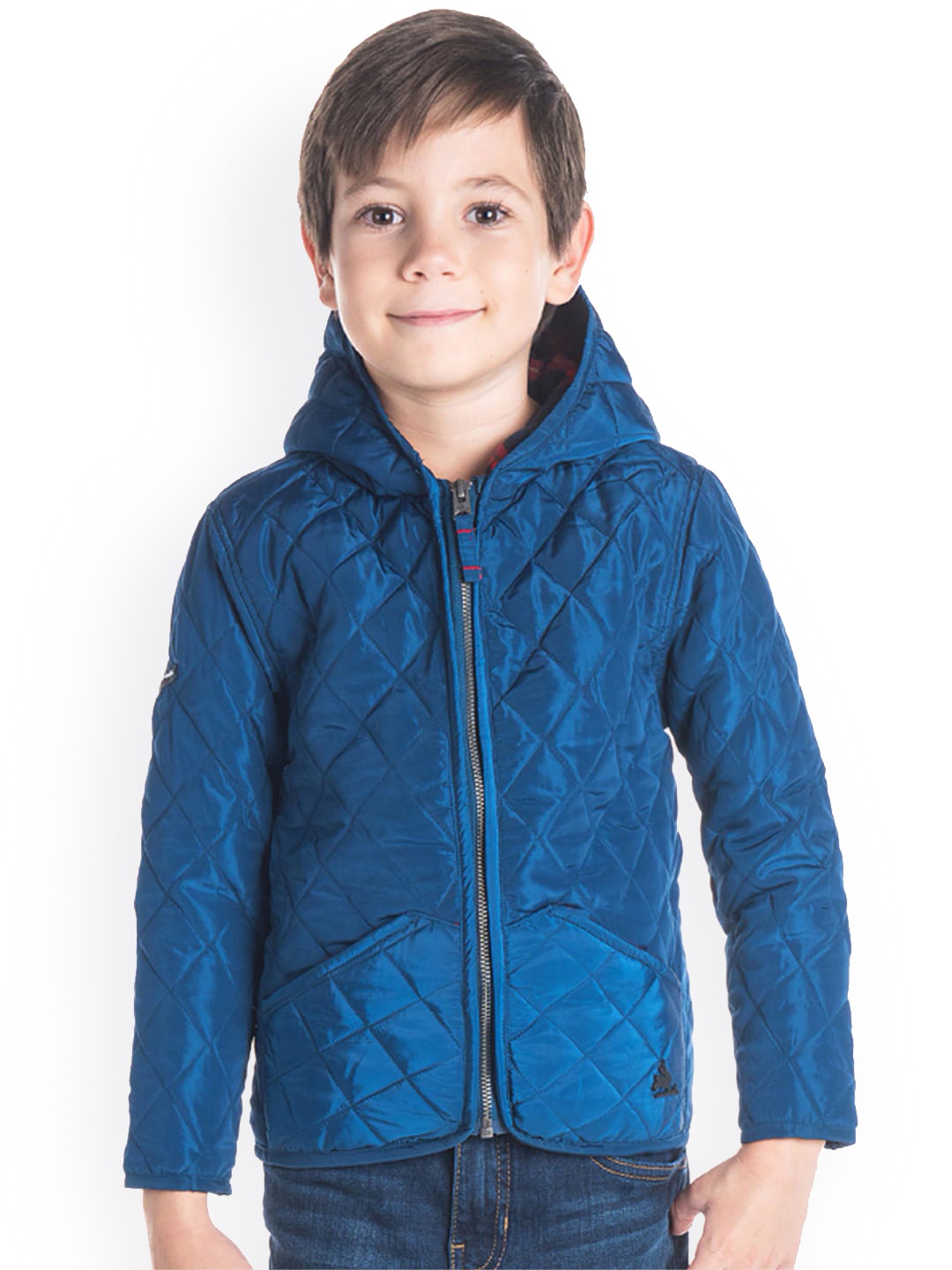 

Cherry Crumble Blue Solid Slate Quilted hooded Jacket