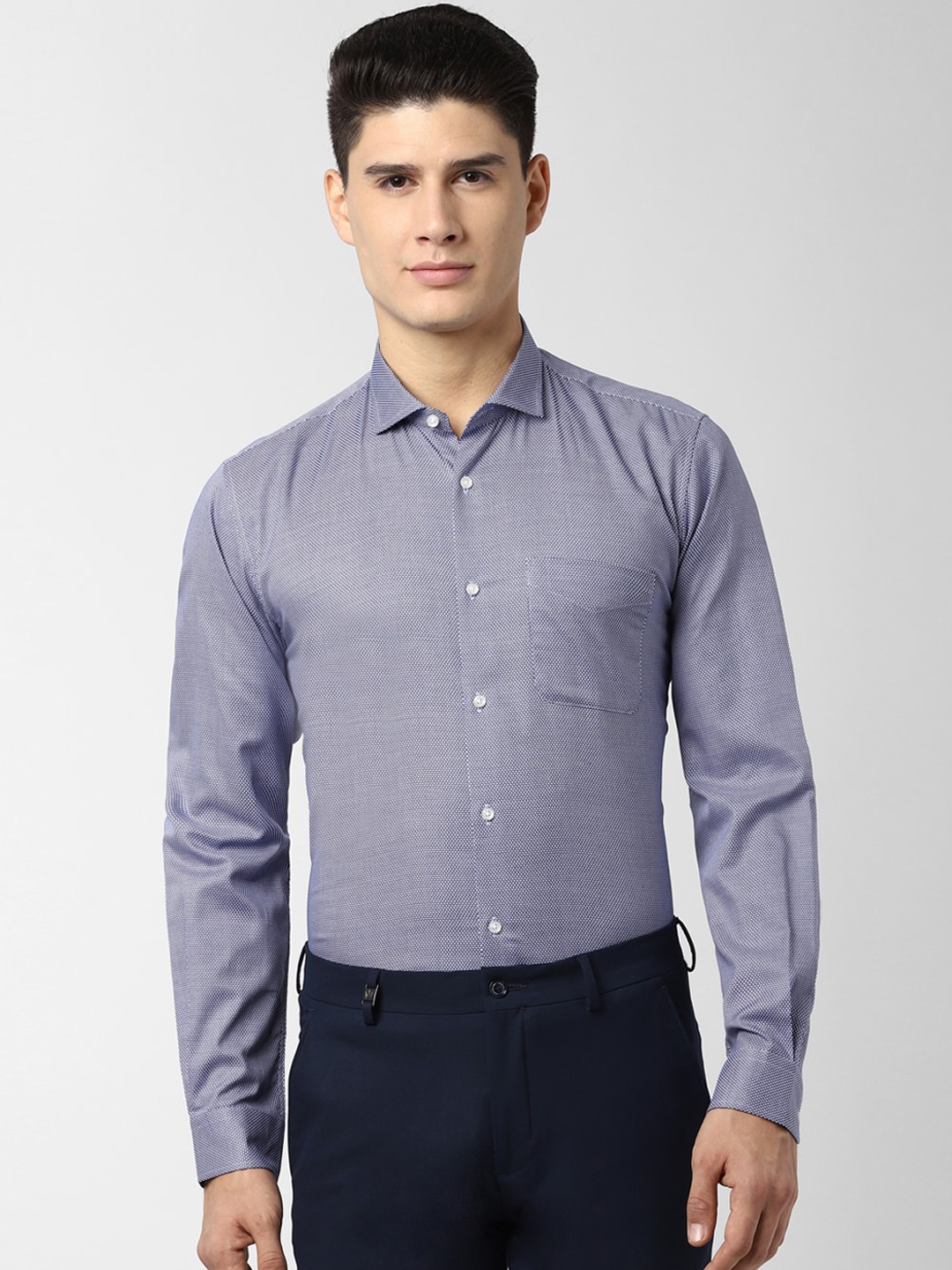 

Peter England Men Blue & Off-White Slim Fit Self Design Formal Shirt