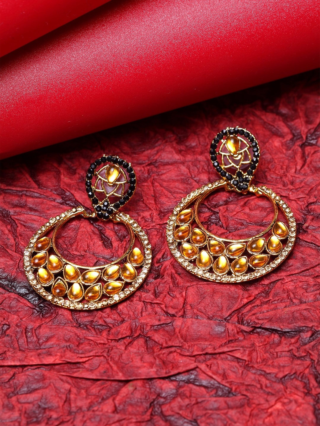 

ANIKAS CREATION Gold-Toned Circular Drop Earrings