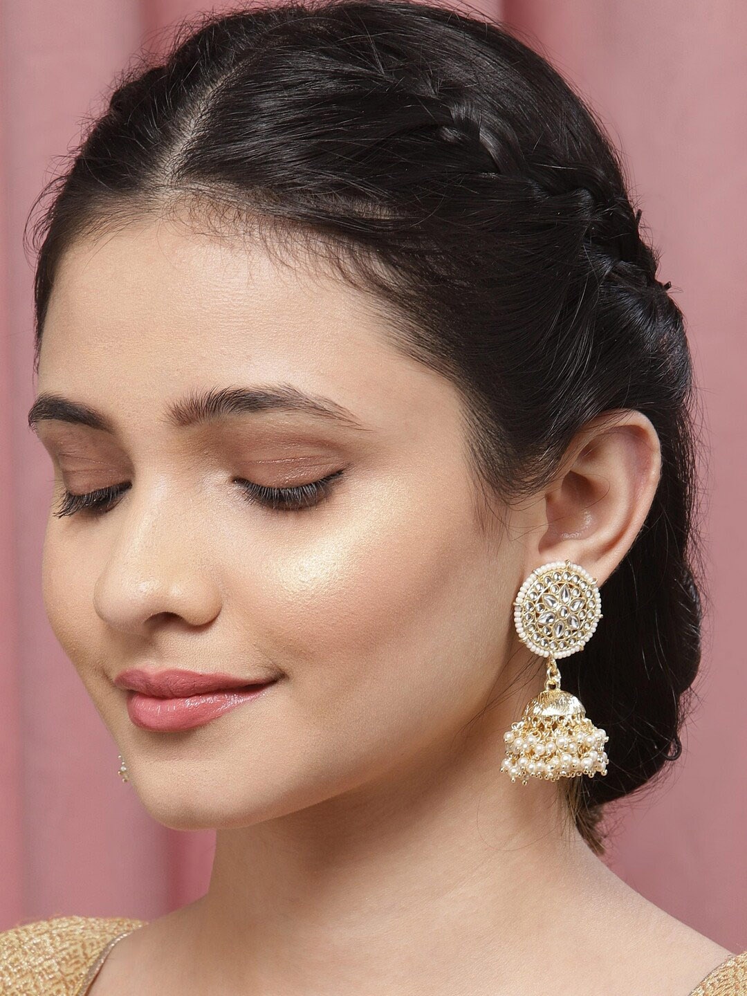 

Melani Borsa Gold-Plated & Off-White Dome Shaped Jhumkas