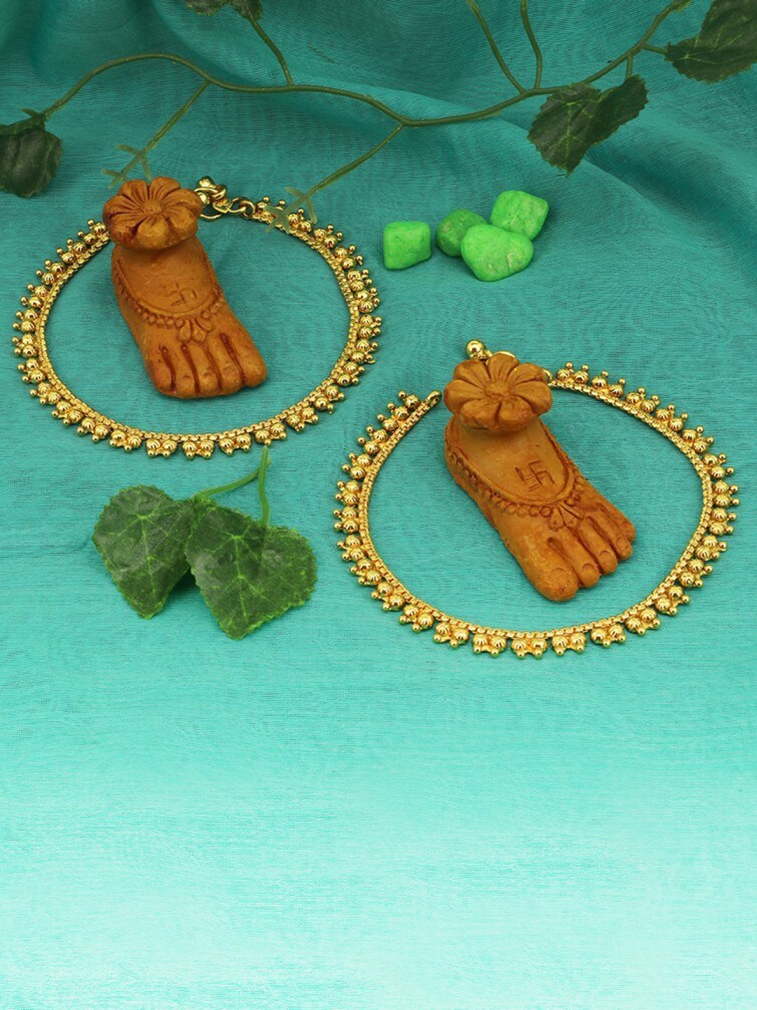 

Adwitiya Collection Set of 2 24KT Gold-Plated Handcrafted Anklets