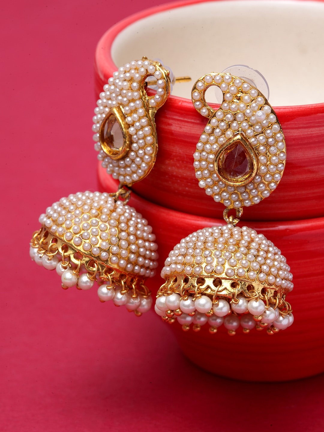

ANIKAS CREATION Gold-Plated Dome Shaped Jhumkas