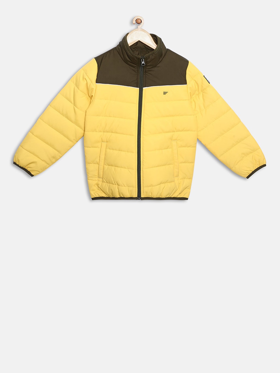 t-base Kids Yellow & Brown Colourblocked Lightweight Puffer Jacket