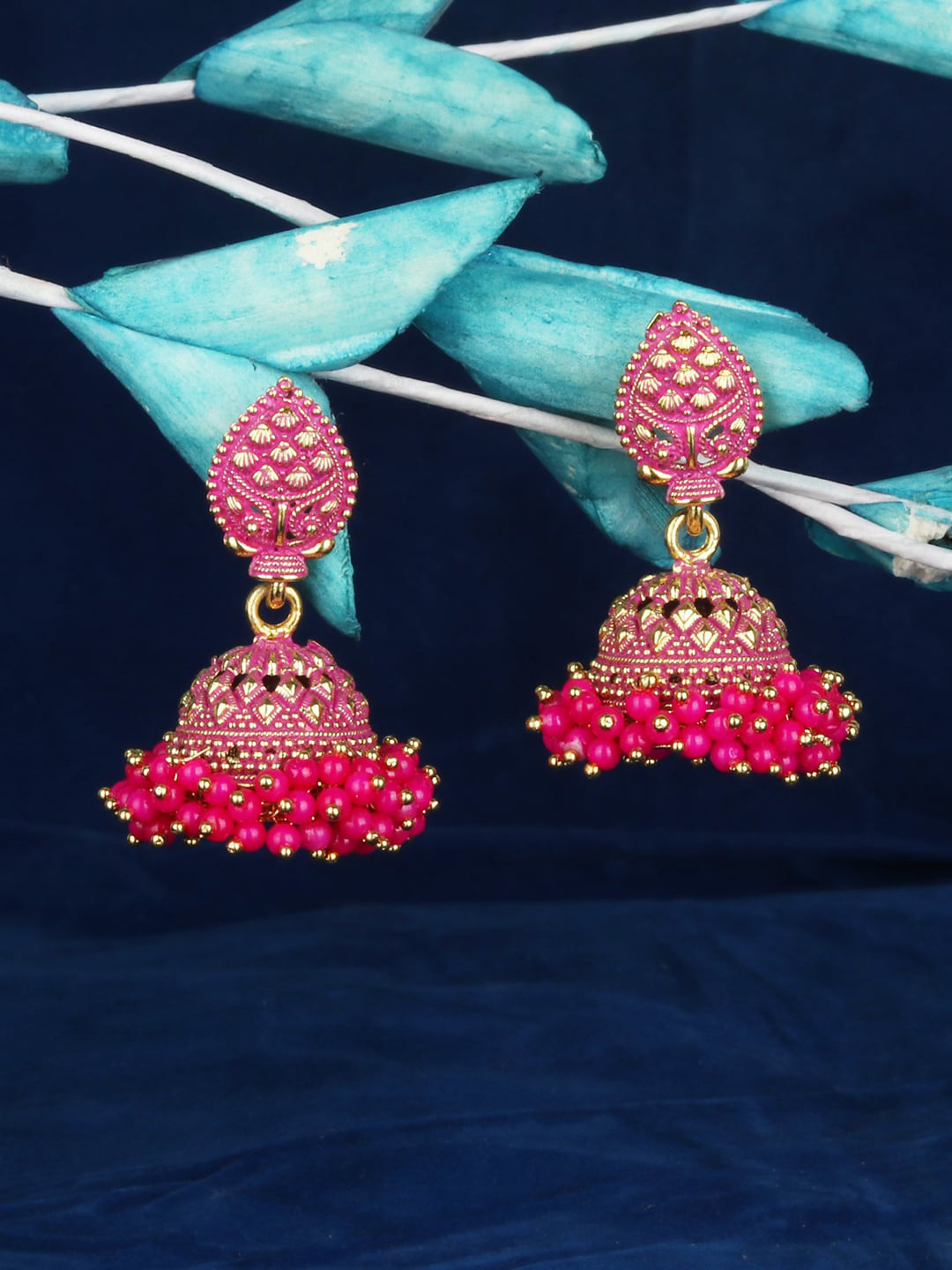 

ANIKAS CREATION Pink Dome Shaped Jhumkas