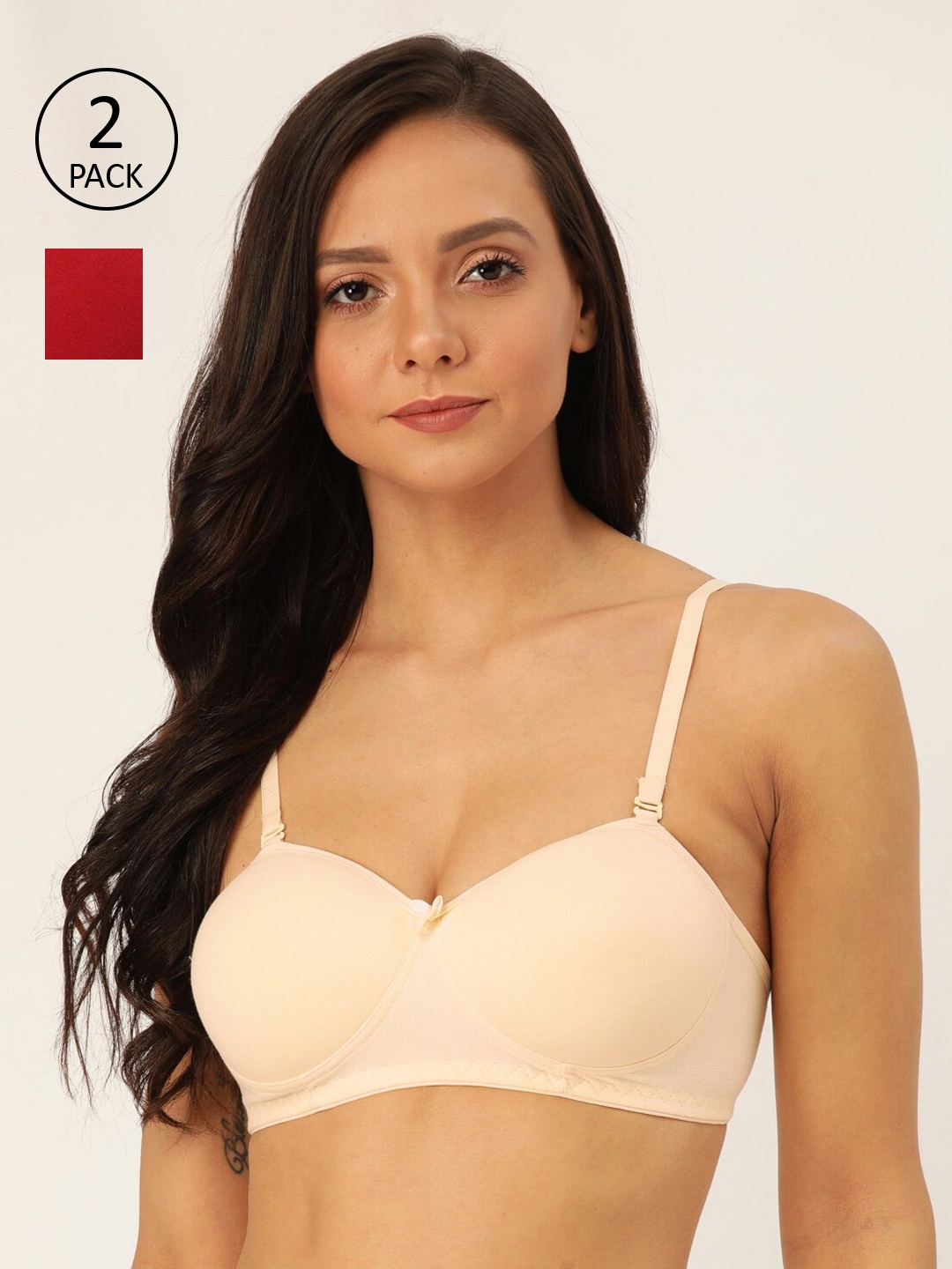 

Lady Lyka Beige & Maroon Pack of 2 Non-Wired Lightly Padded T-shirt Bra SWEET18-MRN-SKN