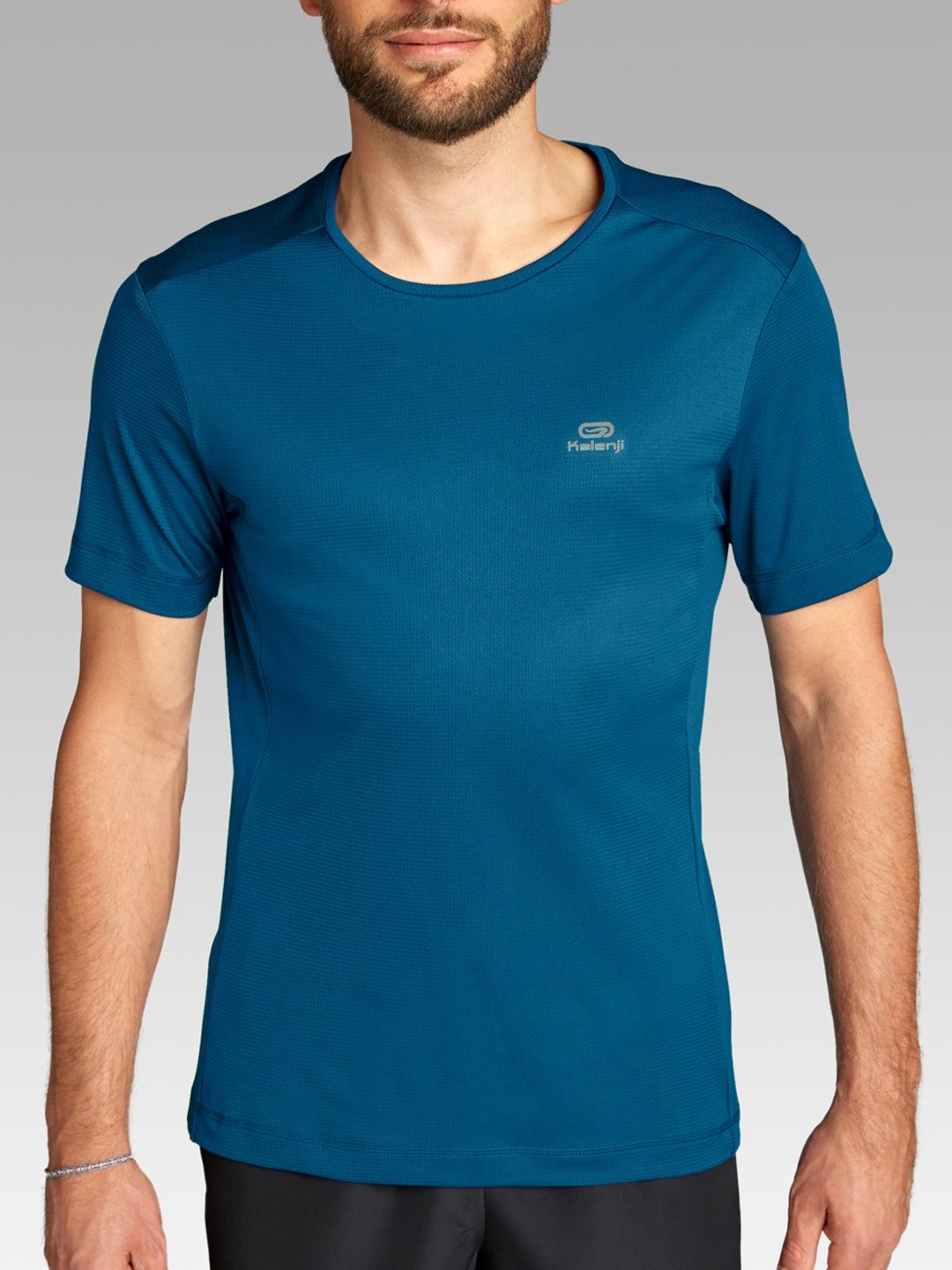 Kalenji By Decathlon Men Teal Round Neck Running T-Shirt