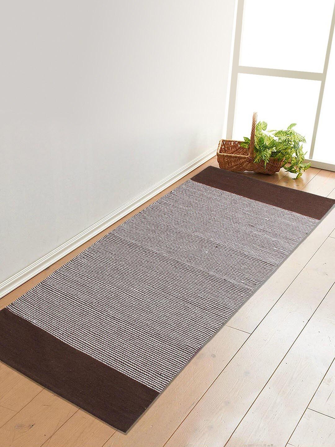 

Saral Home Brown & White Striped Washable Yoga Mat With Bag